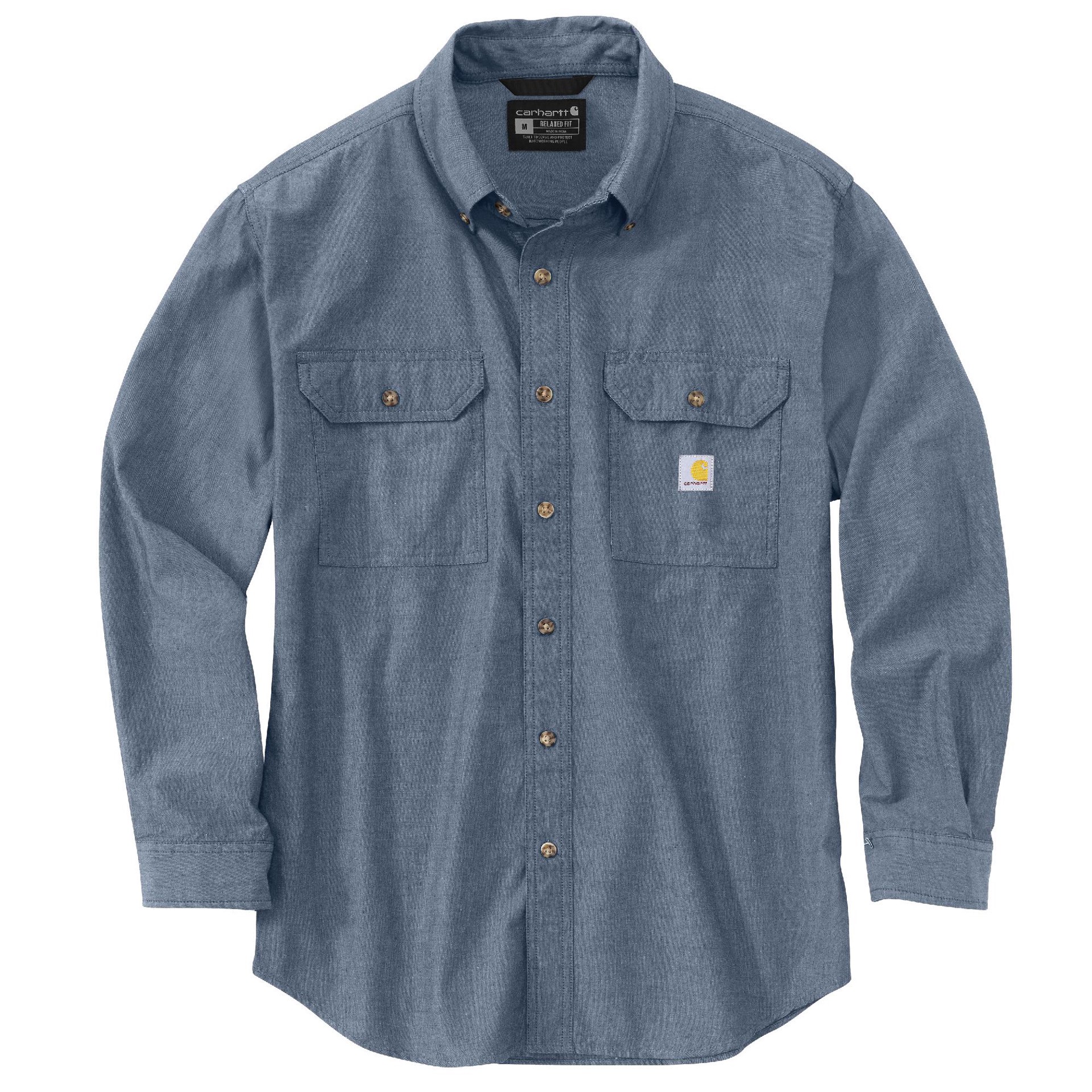 slide 3 of 5, Carhartt Men's Blue Medium weight Chambray Long sleeve Button-down shirt ( Large ), 1 ct