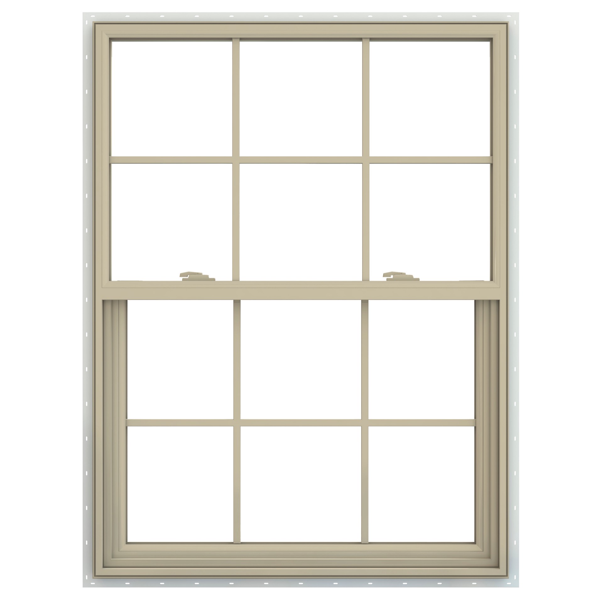 slide 1 of 6, JELD-WEN V-2500 35-1/2-in x 51-1/2-in Almond Exterior Vinyl New Construction Single Hung Window Low-E argon Double Pane Glass with Grids, (Half Screen Included), 1 ct