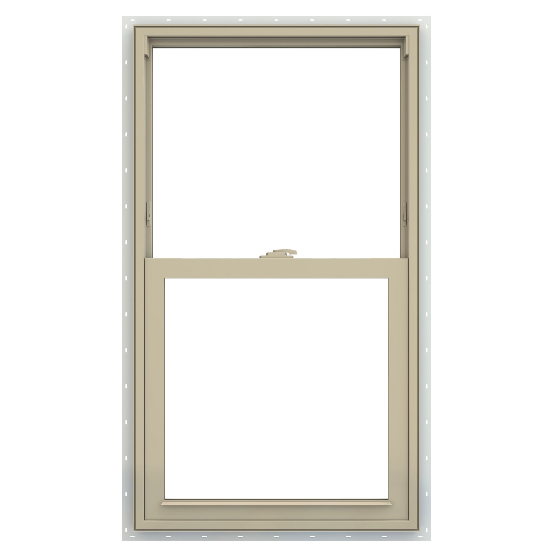 slide 2 of 6, JELD-WEN V-2500 23-1/2-in x 35-1/2-in Almond Exterior Vinyl New Construction Single Hung Window Low-E argon Double Pane Glass (Half Screen Included), 1 ct