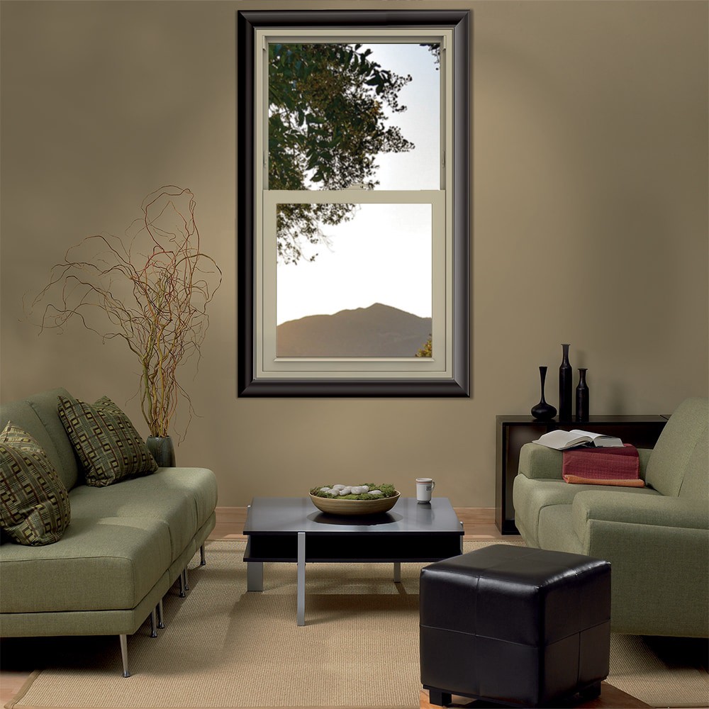 slide 4 of 6, JELD-WEN V-2500 23-1/2-in x 35-1/2-in Almond Exterior Vinyl New Construction Single Hung Window Low-E argon Double Pane Glass (Half Screen Included), 1 ct