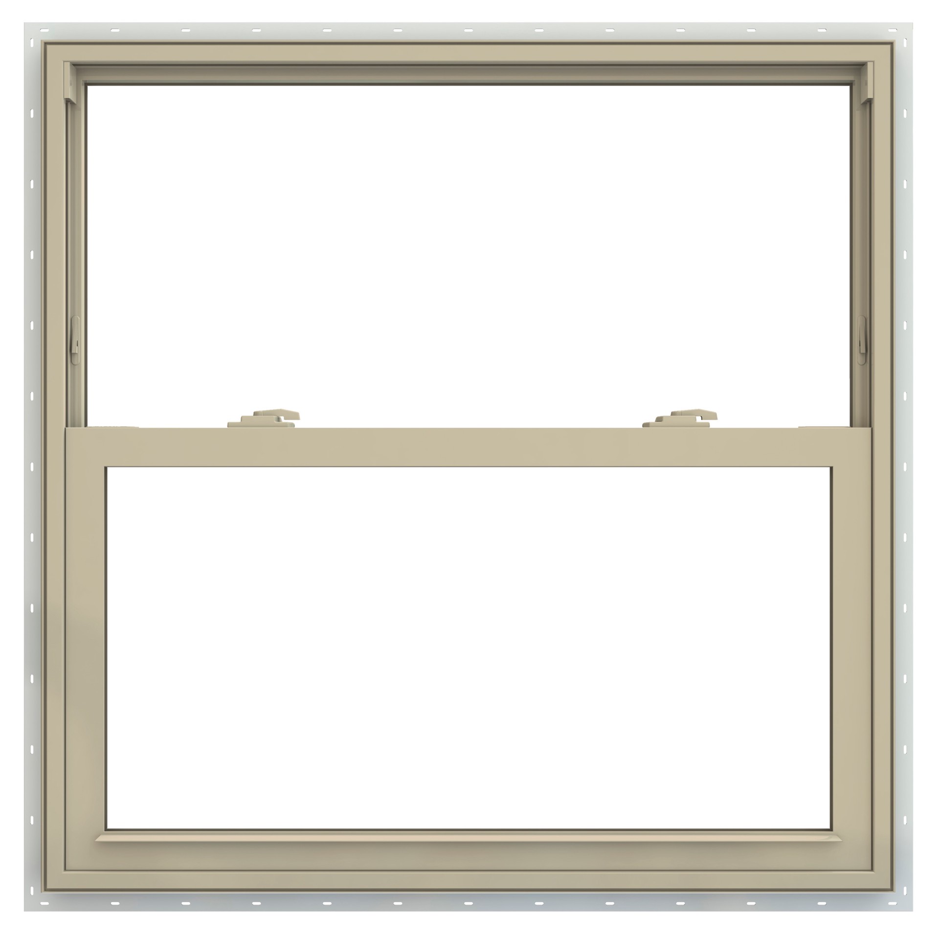 slide 2 of 6, JELD-WEN V-2500 35-1/2-in x 35-1/2-in Almond Exterior Vinyl New Construction Single Hung Window Low-E argon Double Pane Glass (Half Screen Included), 1 ct