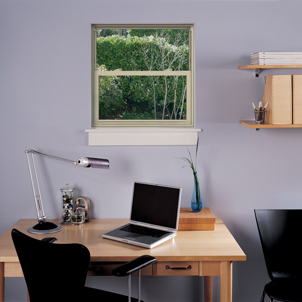 slide 4 of 6, JELD-WEN V-2500 35-1/2-in x 35-1/2-in Almond Exterior Vinyl New Construction Single Hung Window Low-E argon Double Pane Glass (Half Screen Included), 1 ct