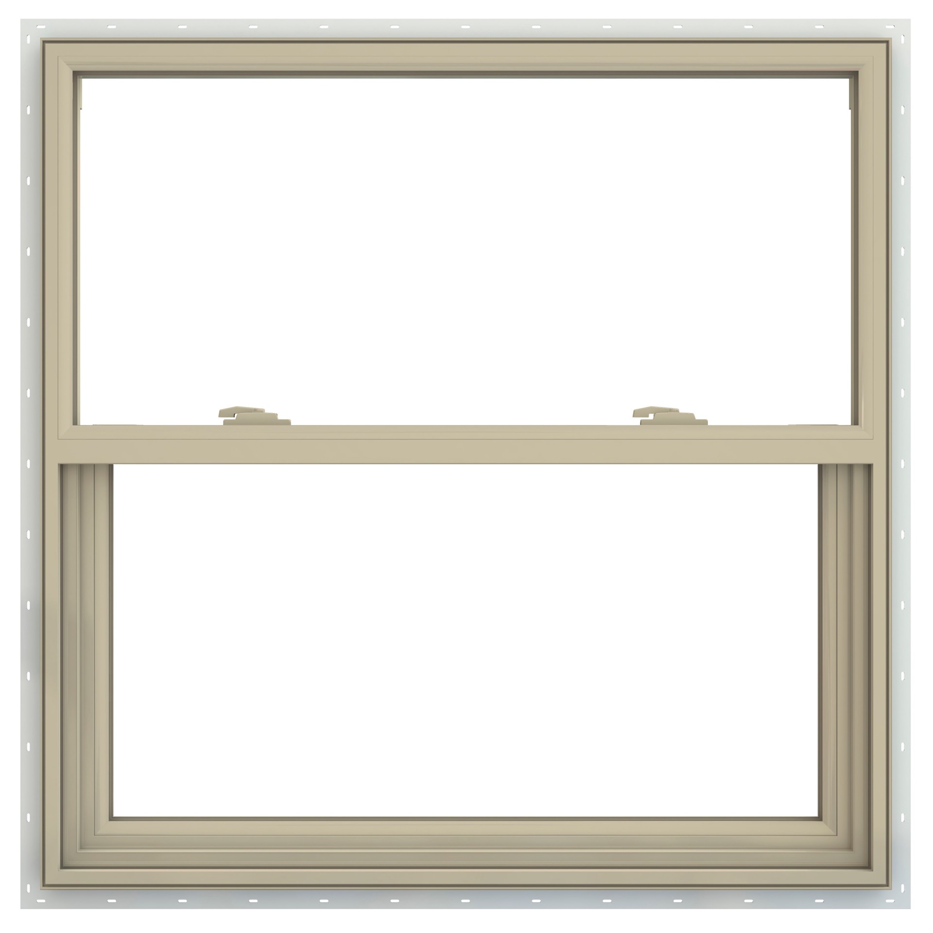 slide 1 of 6, JELD-WEN V-2500 35-1/2-in x 35-1/2-in Almond Exterior Vinyl New Construction Single Hung Window Low-E argon Double Pane Glass (Half Screen Included), 1 ct