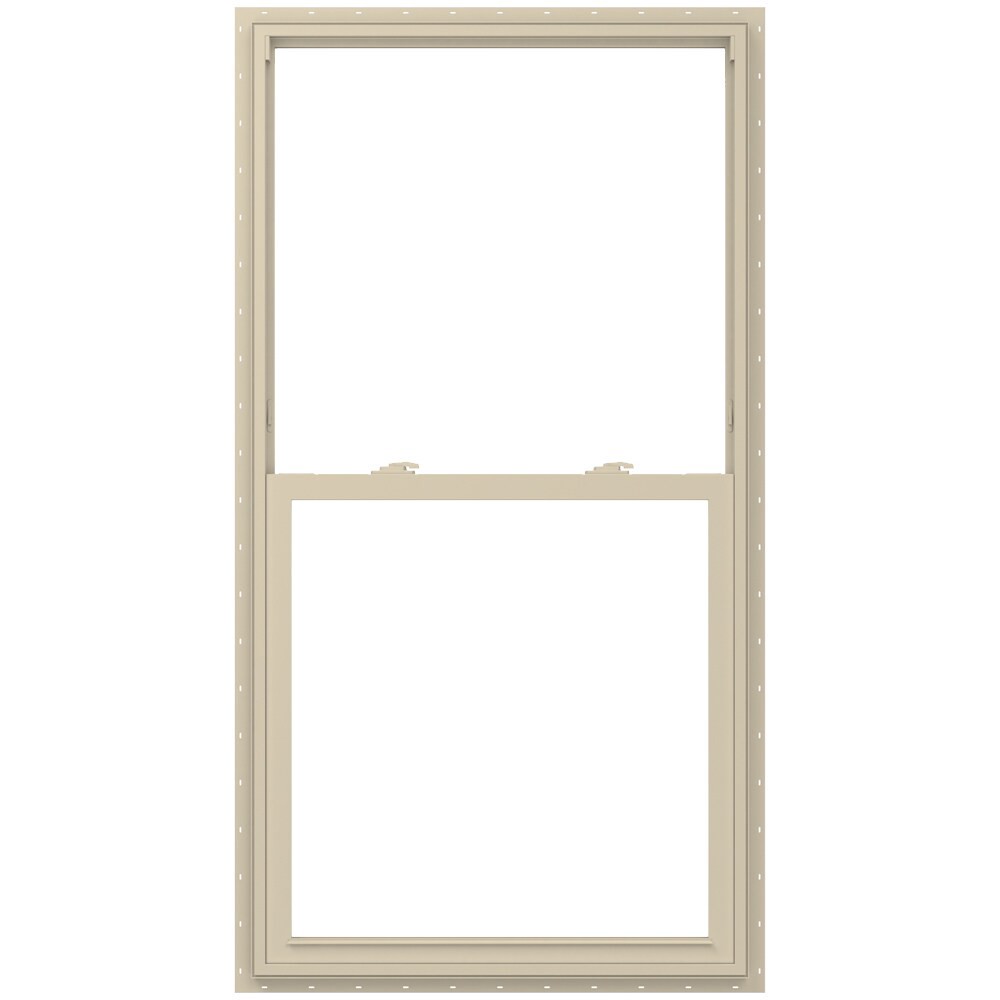 slide 2 of 6, JELD-WEN V-2500 35-1/2-in x 59-1/2-in Almond Exterior Vinyl New Construction Single Hung Window Low-E argon Double Pane Glass (Half Screen Included), 1 ct