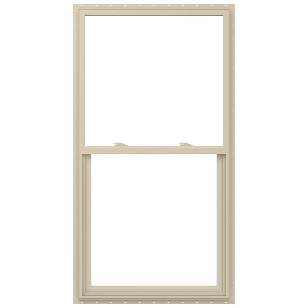 slide 1 of 6, JELD-WEN V-2500 35-1/2-in x 59-1/2-in Almond Exterior Vinyl New Construction Single Hung Window Low-E argon Double Pane Glass (Half Screen Included), 1 ct