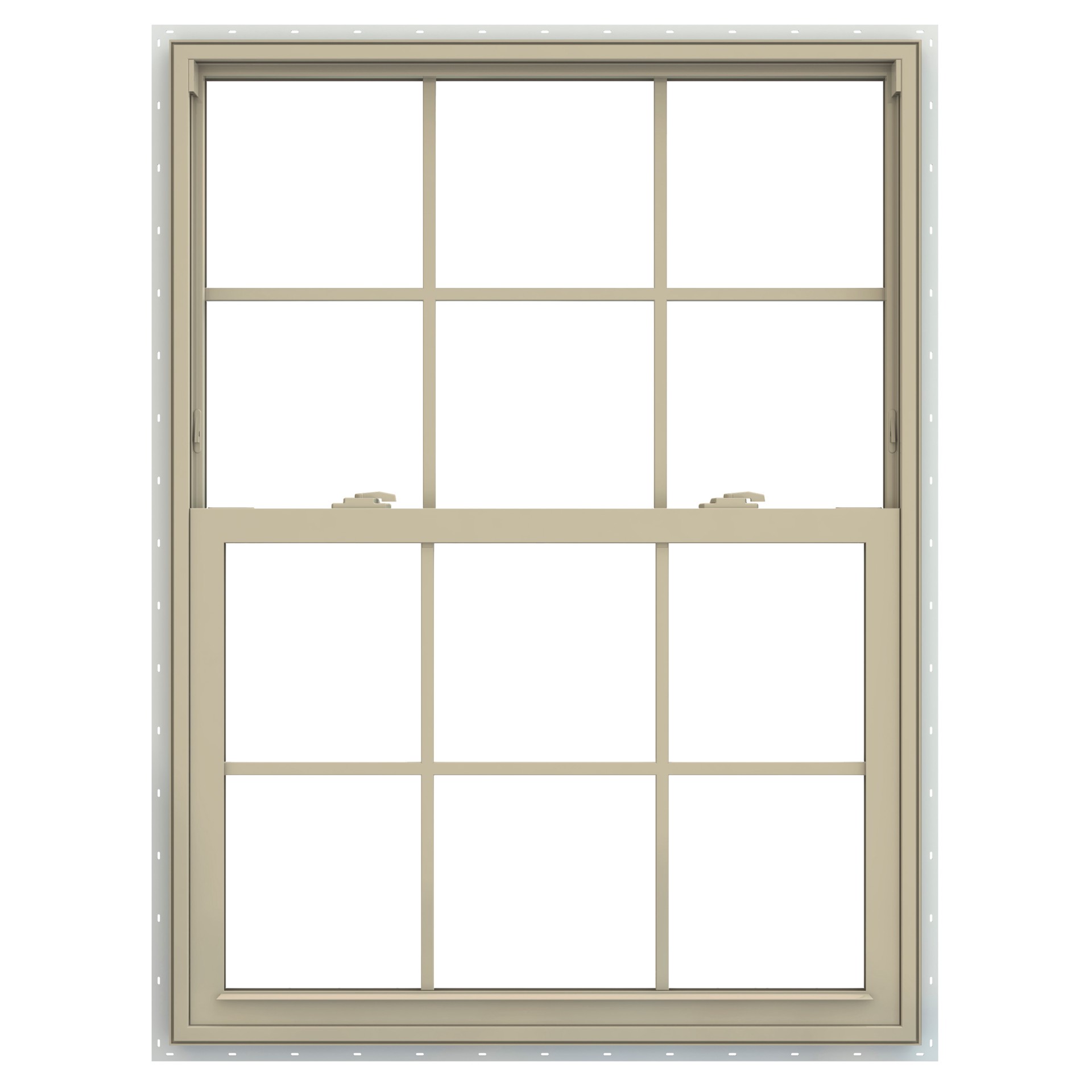 slide 2 of 6, JELD-WEN V-2500 35-1/2-in x 47-1/2-in Almond Exterior Vinyl New Construction Single Hung Window Low-E argon Double Pane Glass with Grids, (Half Screen Included), 1 ct