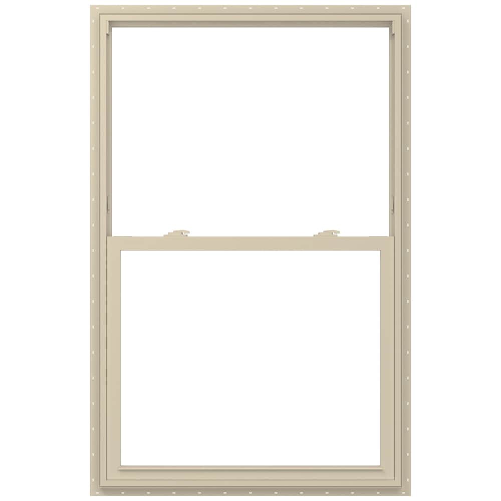 slide 2 of 6, JELD-WEN V-2500 35-1/2-in x 51-1/2-in Almond Exterior Vinyl New Construction Single Hung Window Low-E argon Double Pane Glass (Half Screen Included), 1 ct