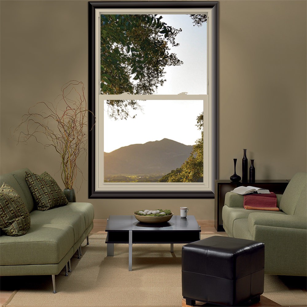 slide 4 of 6, JELD-WEN V-2500 35-1/2-in x 51-1/2-in Almond Exterior Vinyl New Construction Single Hung Window Low-E argon Double Pane Glass (Half Screen Included), 1 ct