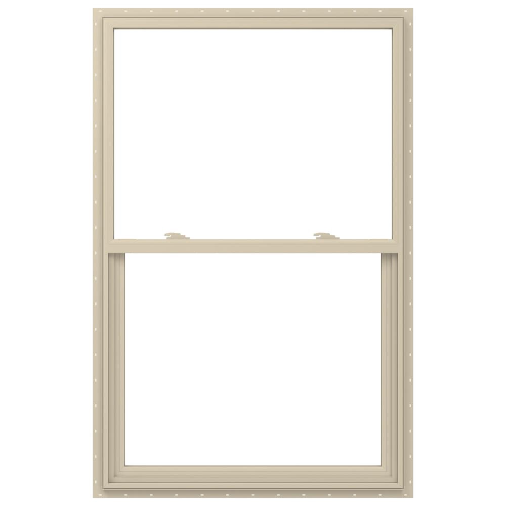 slide 1 of 6, JELD-WEN V-2500 35-1/2-in x 51-1/2-in Almond Exterior Vinyl New Construction Single Hung Window Low-E argon Double Pane Glass (Half Screen Included), 1 ct