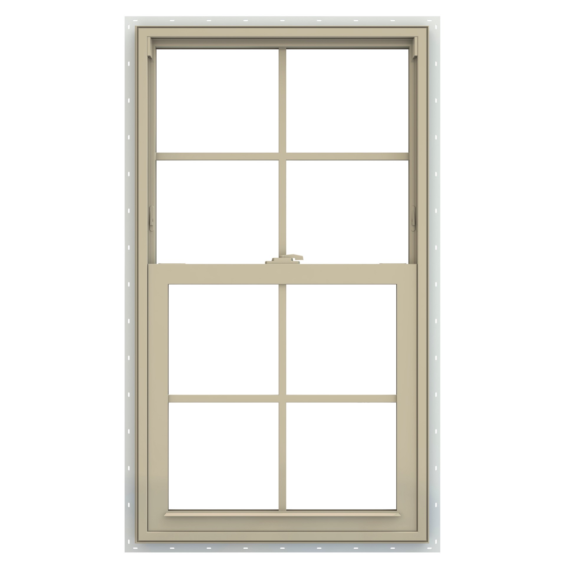 slide 2 of 6, JELD-WEN V-2500 23-1/2-in x 35-1/2-in Almond Exterior Vinyl New Construction Single Hung Window Low-E argon Double Pane Glass with Grids, (Half Screen Included), 1 ct