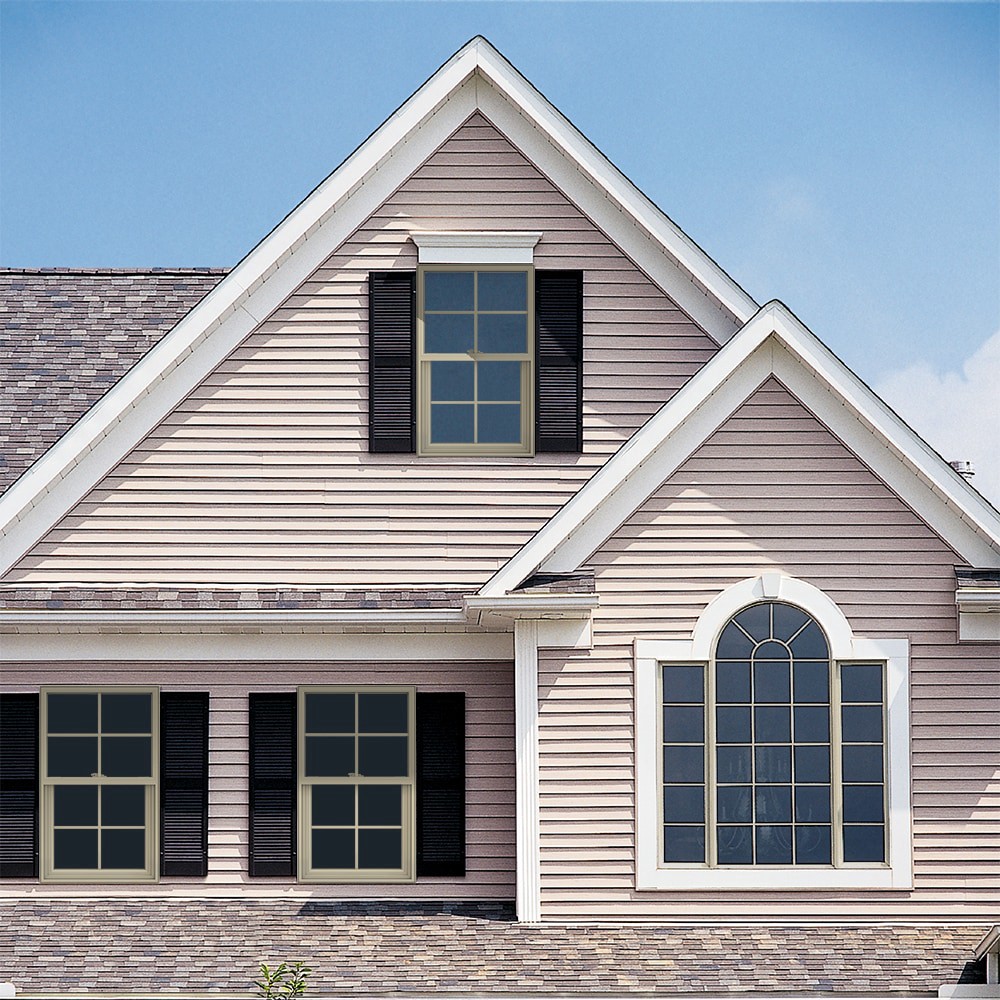 slide 3 of 6, JELD-WEN V-2500 23-1/2-in x 35-1/2-in Almond Exterior Vinyl New Construction Single Hung Window Low-E argon Double Pane Glass with Grids, (Half Screen Included), 1 ct