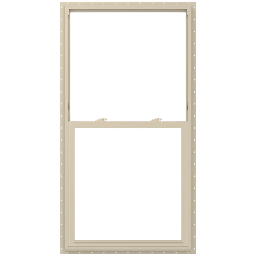 slide 2 of 6, JELD-WEN V-2500 31-1/2-in x 51-1/2-in Almond Exterior Vinyl New Construction Single Hung Window Low-E argon Double Pane Glass (Half Screen Included), 1 ct