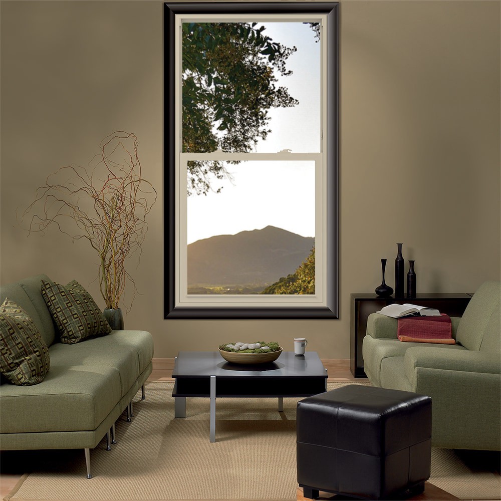 slide 4 of 6, JELD-WEN V-2500 31-1/2-in x 51-1/2-in Almond Exterior Vinyl New Construction Single Hung Window Low-E argon Double Pane Glass (Half Screen Included), 1 ct