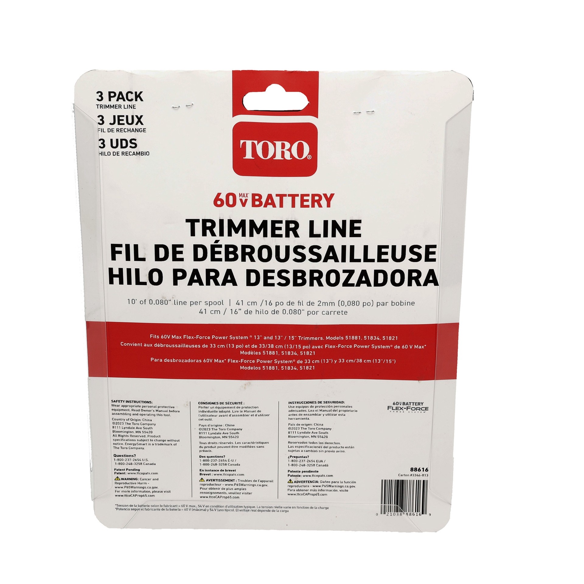 slide 4 of 4, Toro 3 -Pack 0.080-in x 30-ft Spooled Trimmer Line, 1 ct