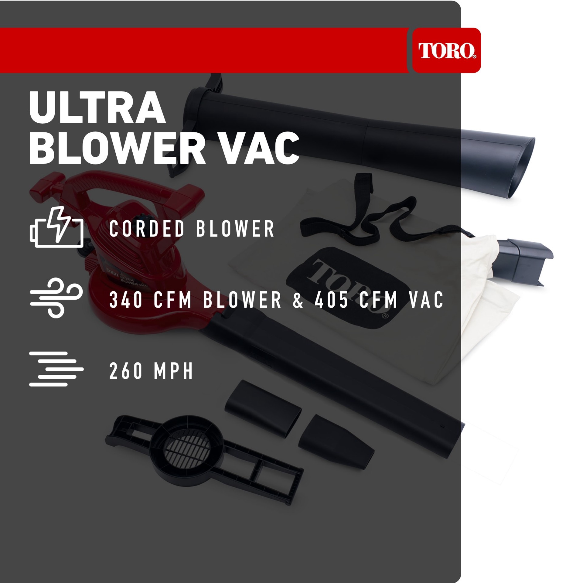slide 2 of 6, Toro Ultra Blower 340-CFM 260-MPH Corded Electric Handheld Leaf Blower, 1 ct