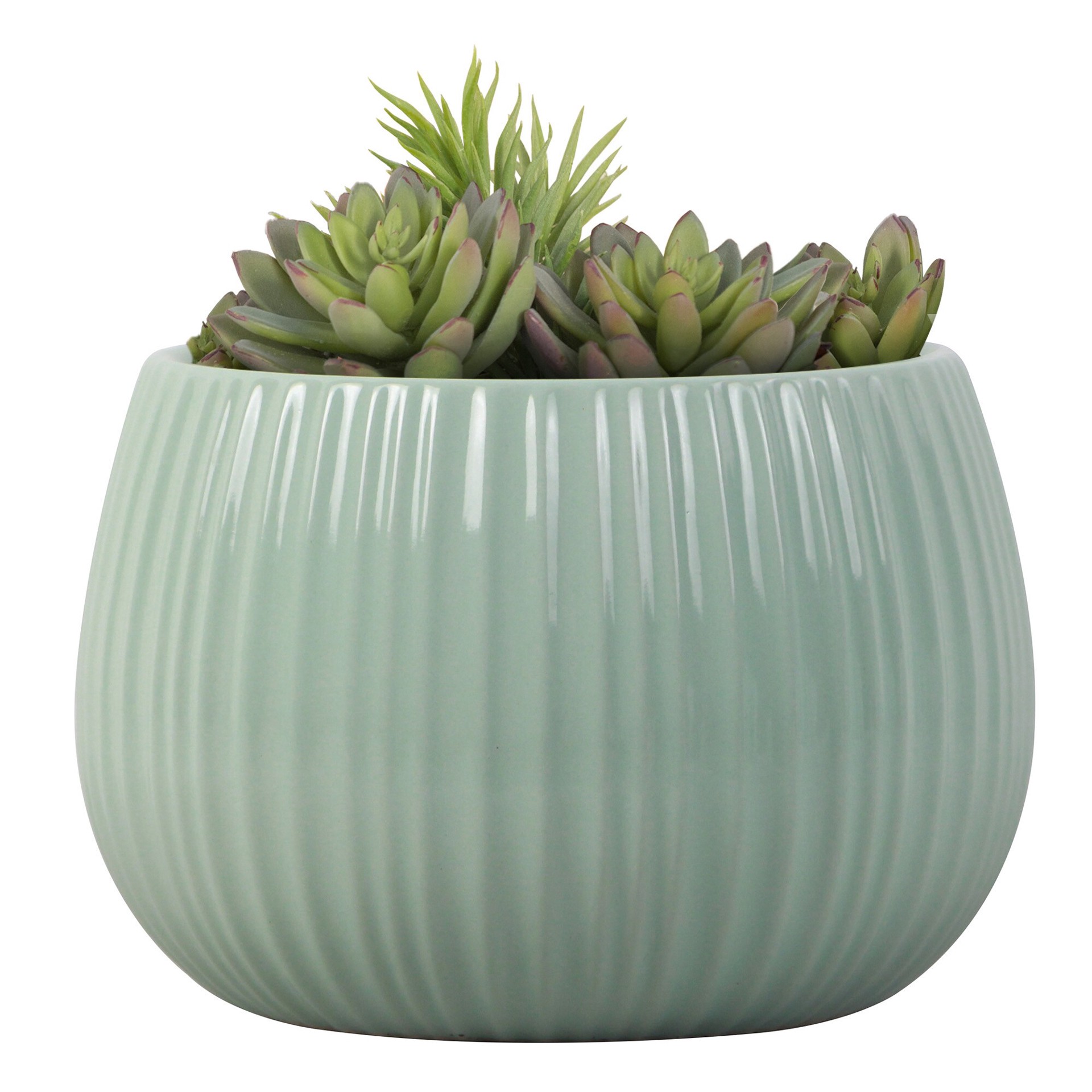 slide 2 of 6, allen + roth Round 8.0-in W x 8.0-in L Green Ceramic Indoor Planter, 1 ct