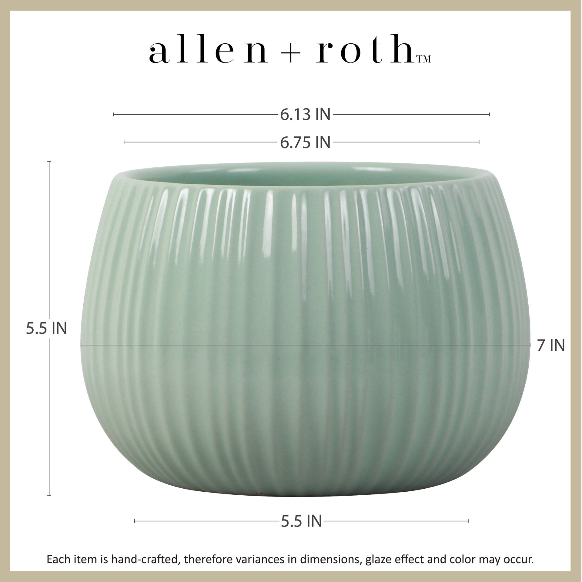 slide 6 of 6, allen + roth Round 8.0-in W x 8.0-in L Green Ceramic Indoor Planter, 1 ct