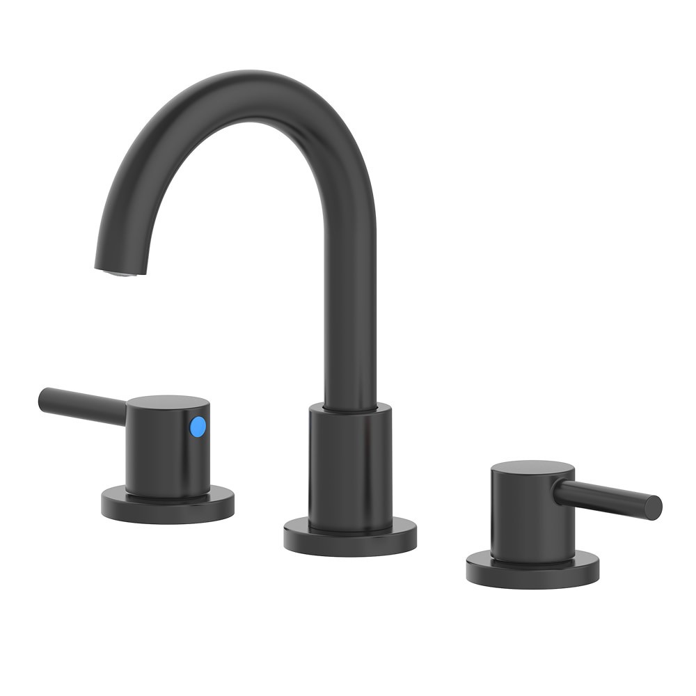 slide 2 of 6, Project Source Matte Black Widespread 2-handle WaterSense Mid-arc Residential Handle Bathroom Sink Faucet with Drain, 1 ct