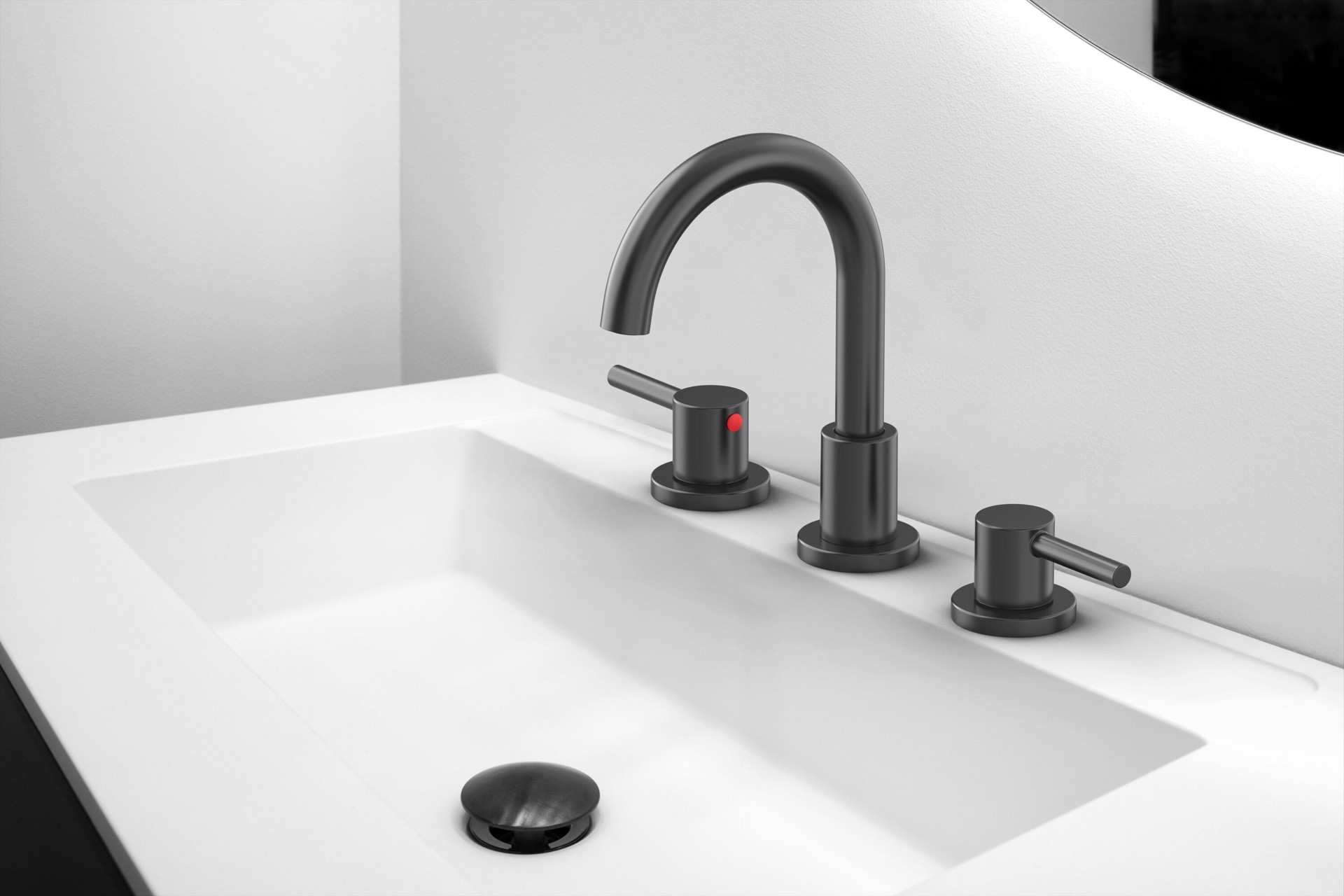 slide 6 of 6, Project Source Matte Black Widespread 2-handle WaterSense Mid-arc Residential Handle Bathroom Sink Faucet with Drain, 1 ct