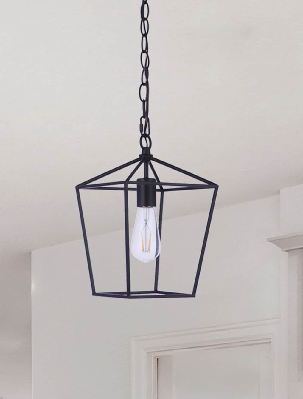 slide 1 of 6, allen + roth 1 -Light Matte Black Transitional Geometric Mini Indoor/Outdoor Hanging Pendant light, 1 ct