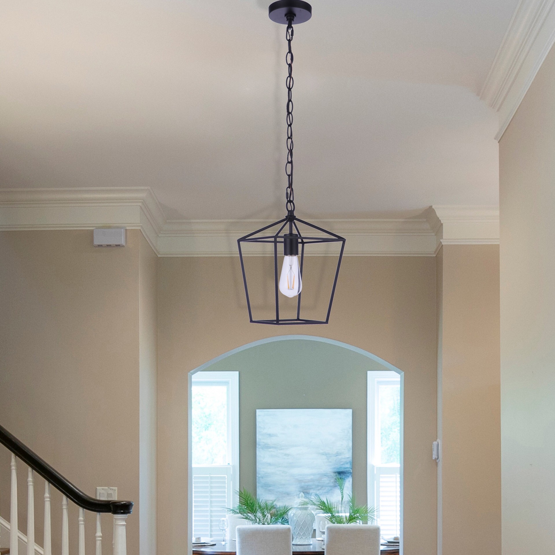 slide 6 of 6, allen + roth 1 -Light Matte Black Transitional Geometric Mini Indoor/Outdoor Hanging Pendant light, 1 ct