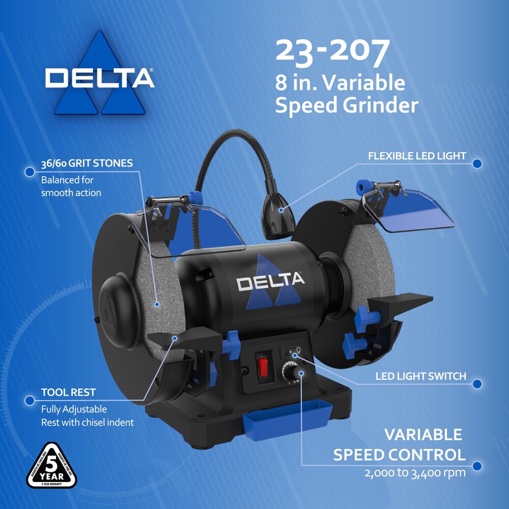slide 4 of 6, Delta 8-in Variable Speed Bench grinder, 1 ct