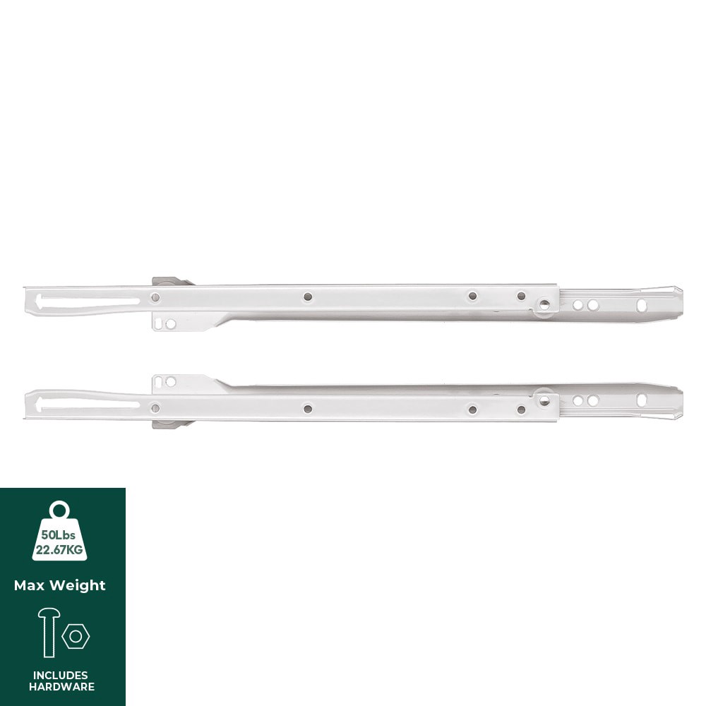 slide 2 of 6, RELIABILT 14-in 3/4 extension Self-Closing Bottom Mount European 50-lb Load Capacity White Drawer Slide 1 -Pair 2 -Pieces, 1 ct