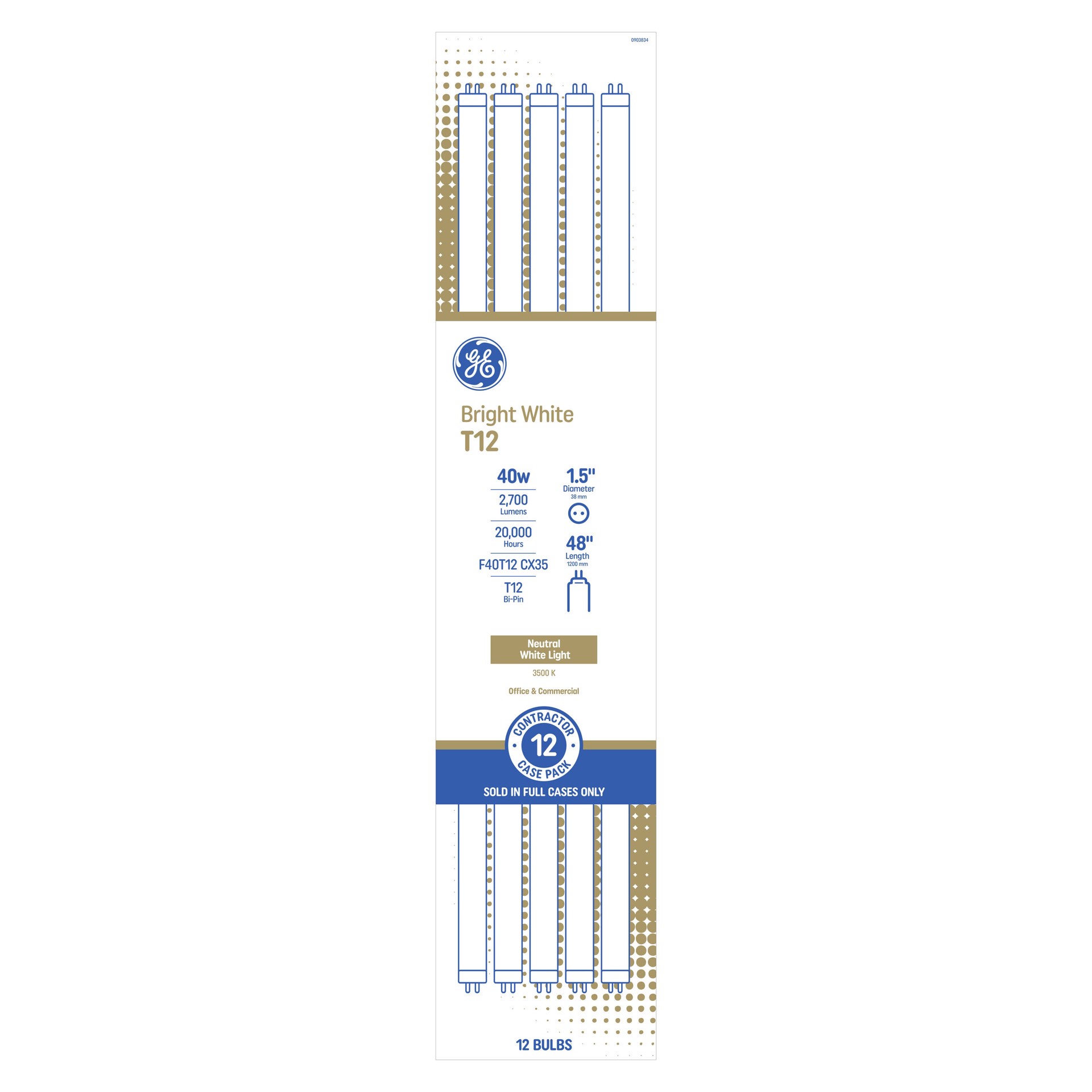 slide 1 of 2, GE 40 -Watt EQ T12 Bright white Medium bi-pin (G13) Dimmable Fluorescent Tube Light Bulb 12 -Pack, 1 ct