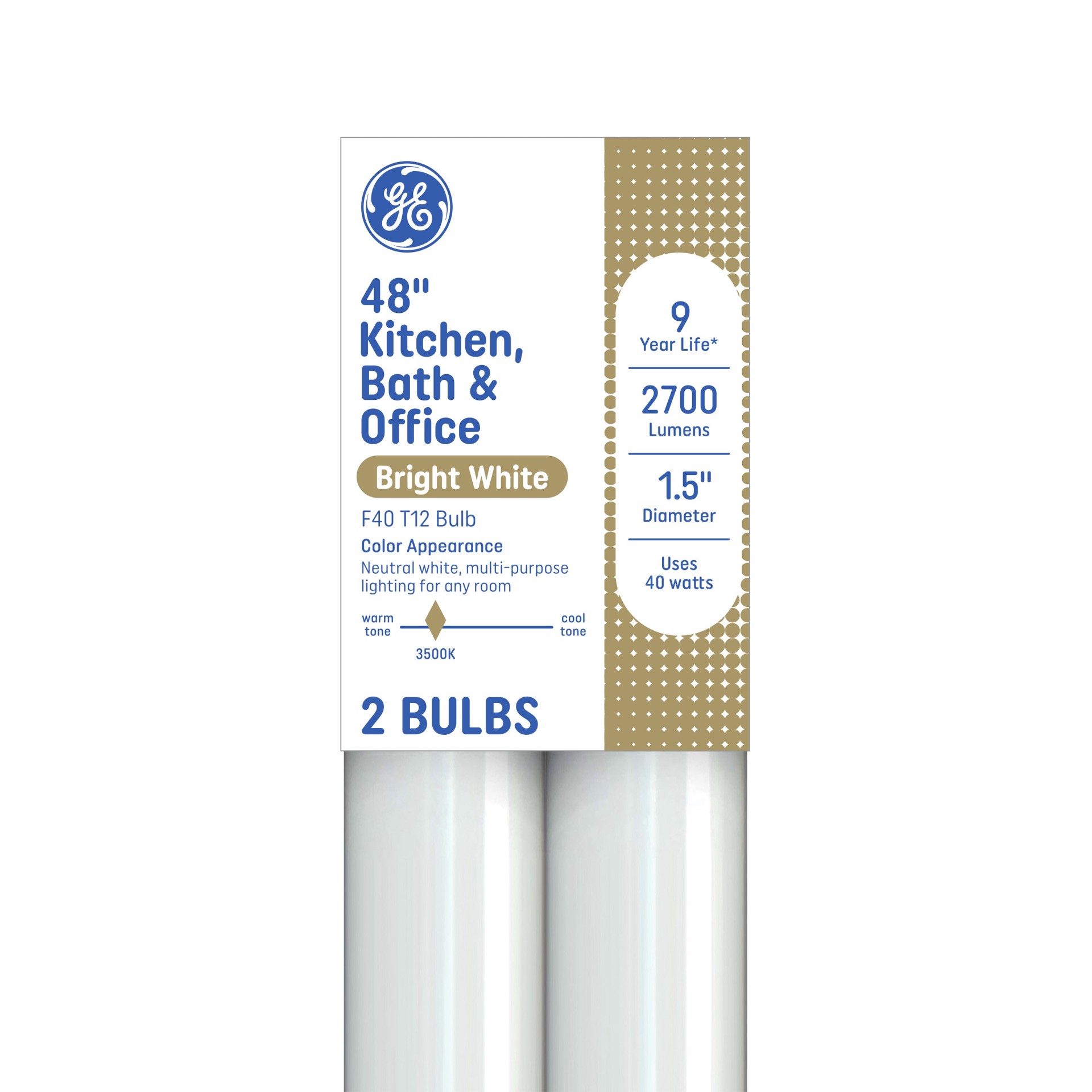slide 1 of 2, GE 40 -Watt EQ T12 Bright white Medium bi-pin (G13) Dimmable Fluorescent Tube Light Bulb 2 -Pack, 1 ct