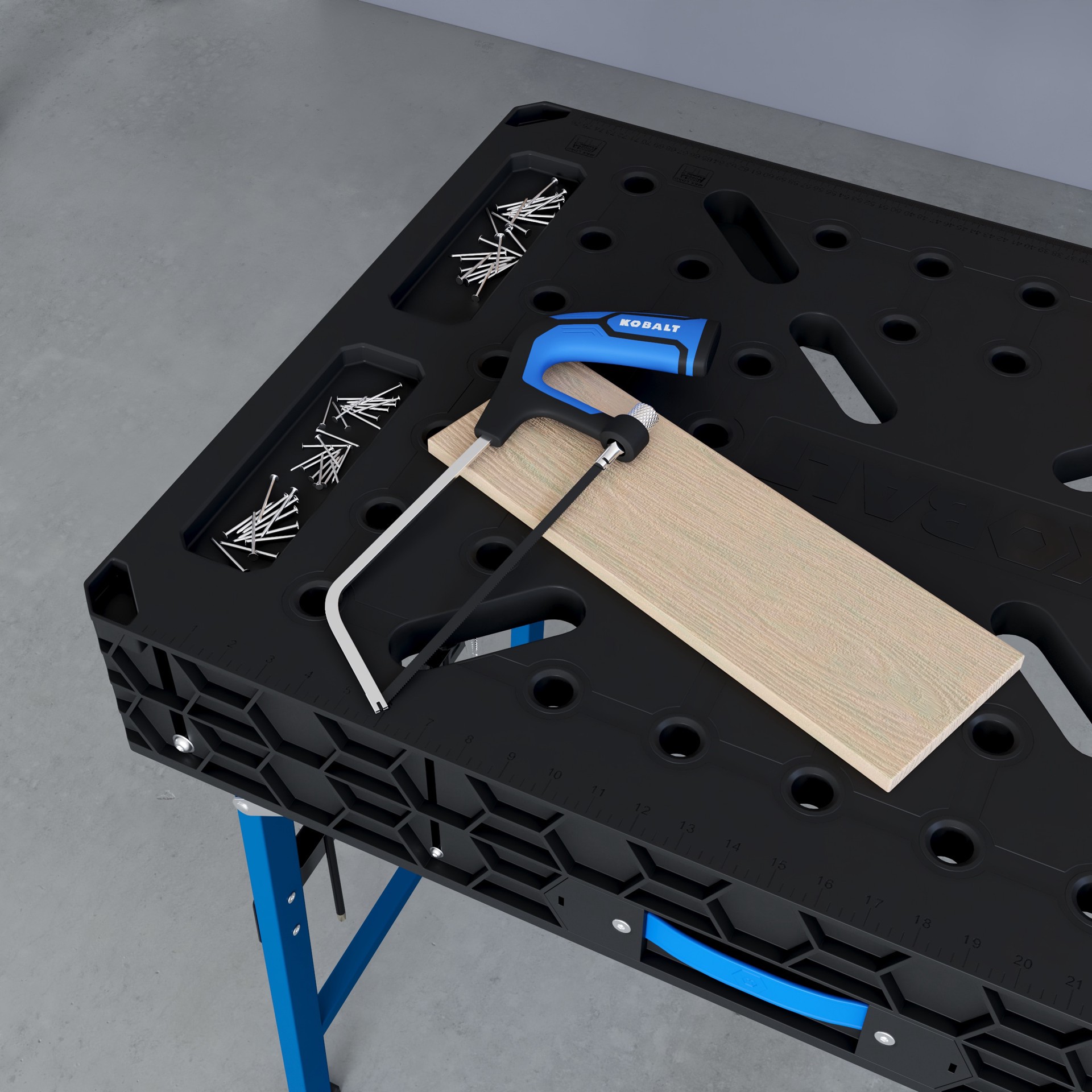 slide 3 of 6, Kobalt 34.25-in L x 32-in H Black/Blue Plastic Portable Work Bench, 1 ct