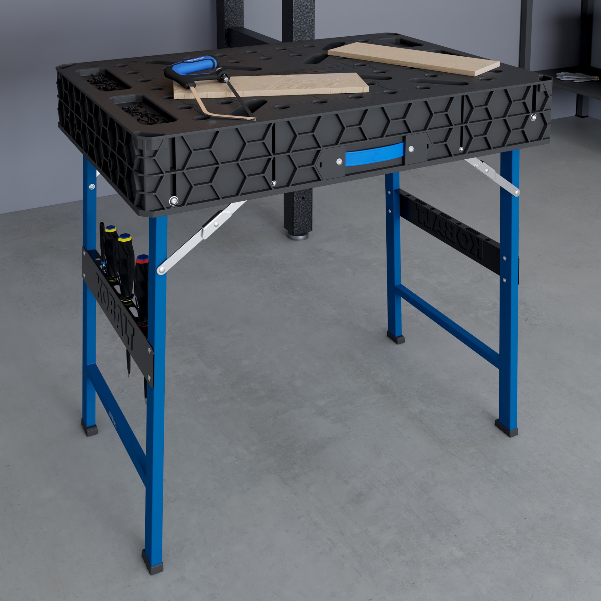 slide 5 of 6, Kobalt 34.25-in L x 32-in H Black/Blue Plastic Portable Work Bench, 1 ct