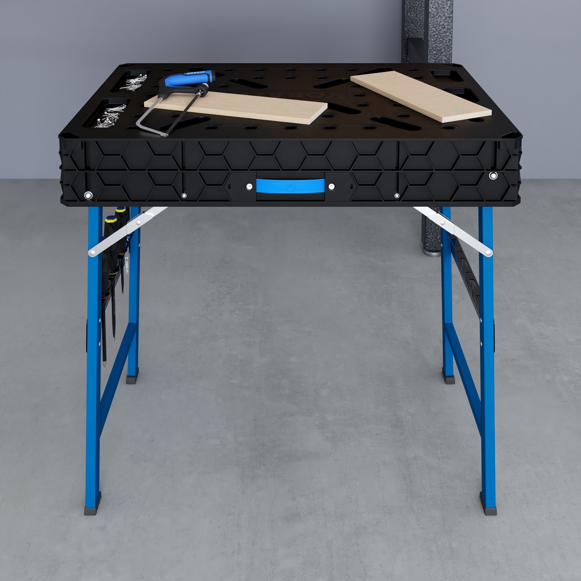 slide 6 of 6, Kobalt 34.25-in L x 32-in H Black/Blue Plastic Portable Work Bench, 1 ct