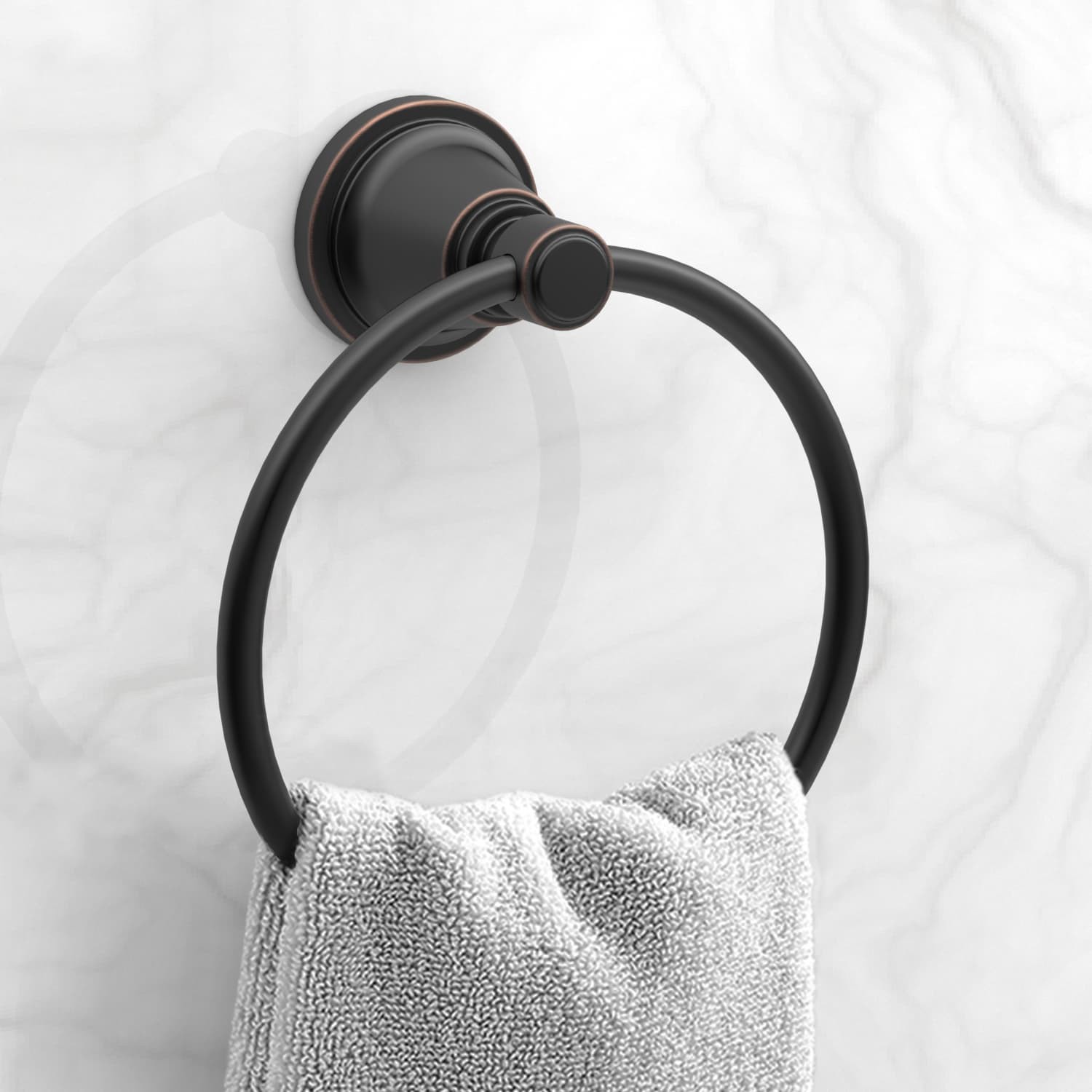 slide 3 of 5, allen + roth Townley Oil Rubbed Bronze Wall mount Single Towel Ring, 1 ct