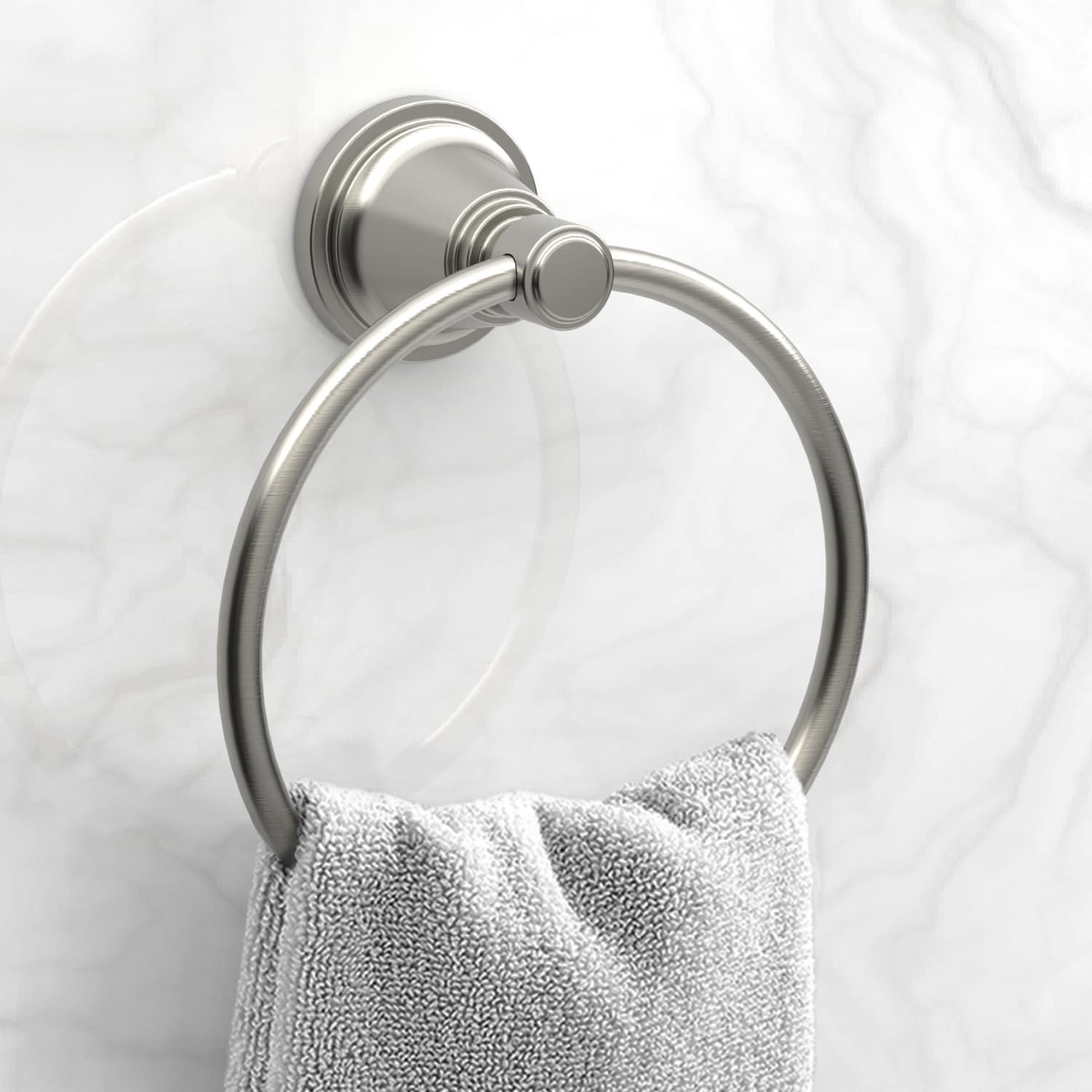 slide 3 of 6, allen + roth 3 -Piece Townley Brushed Nickel Decorative Bathroom Hardware Set Towel Bar, Toilet Paper Holder, Towel Ring Included, 1 ct
