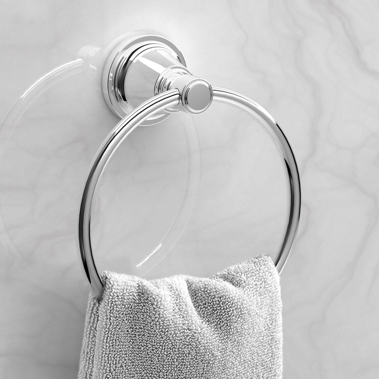 slide 3 of 6, allen + roth 3 -Piece Townley Chrome Decorative Bathroom Hardware Set Towel Bar, Toilet Paper Holder, Towel Ring Included, 1 ct