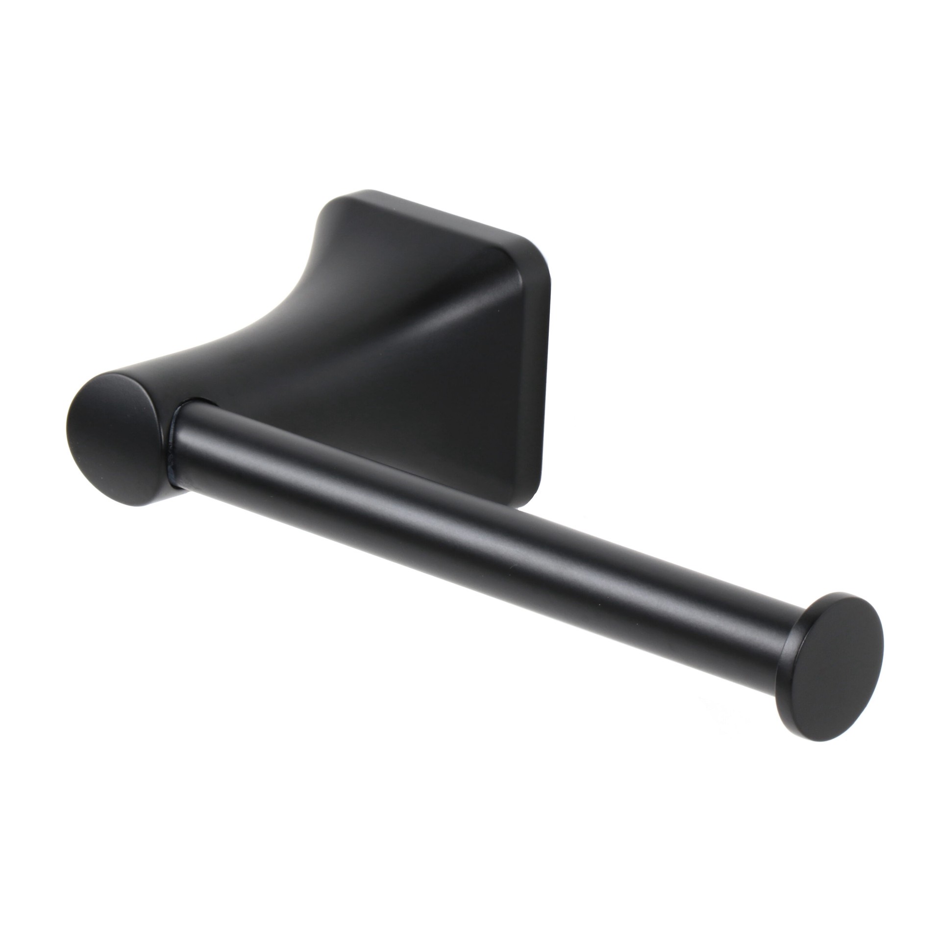 slide 3 of 6, allen + roth 3 -Piece Dunmore Matte Black Decorative Bathroom Hardware Set Towel Bar, Toilet Paper Holder, Towel Ring Included, 1 ct