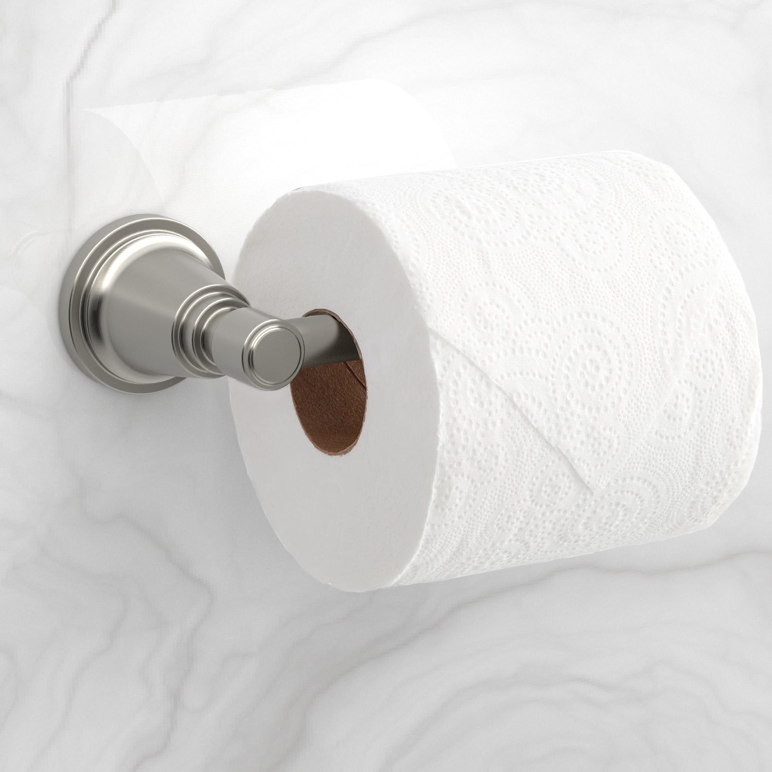 slide 3 of 5, allen + roth Townley Brushed Nickel Wall mount Single post Toilet Paper Holder 1 -Rolls, 1 ct