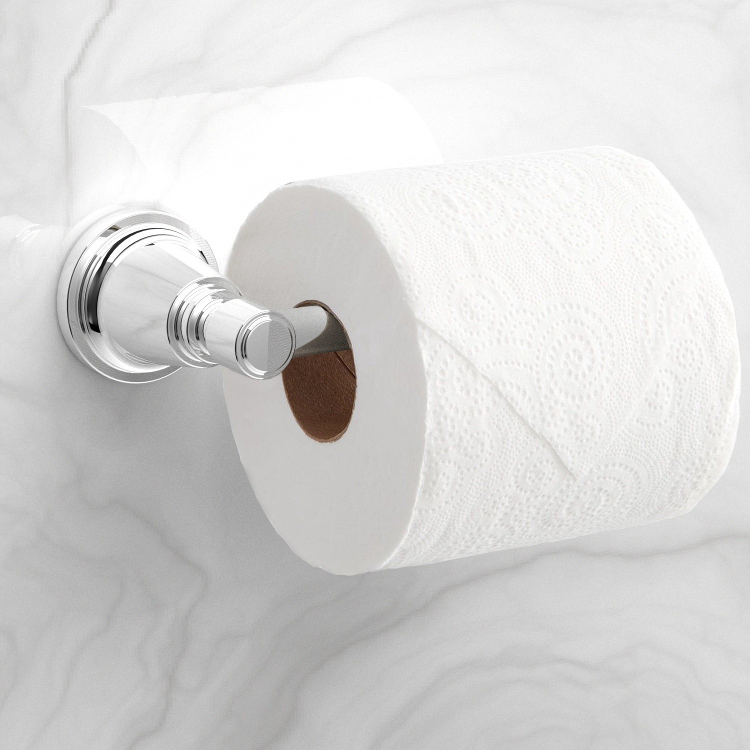 slide 3 of 5, allen + roth Townley Chrome Wall mount Single post Toilet Paper Holder 1 -Rolls, 1 ct