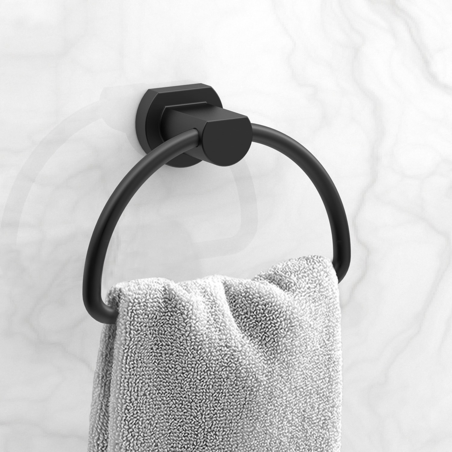 slide 3 of 5, allen + roth Veda Matte Black Wall mount Single Towel Ring, 1 ct