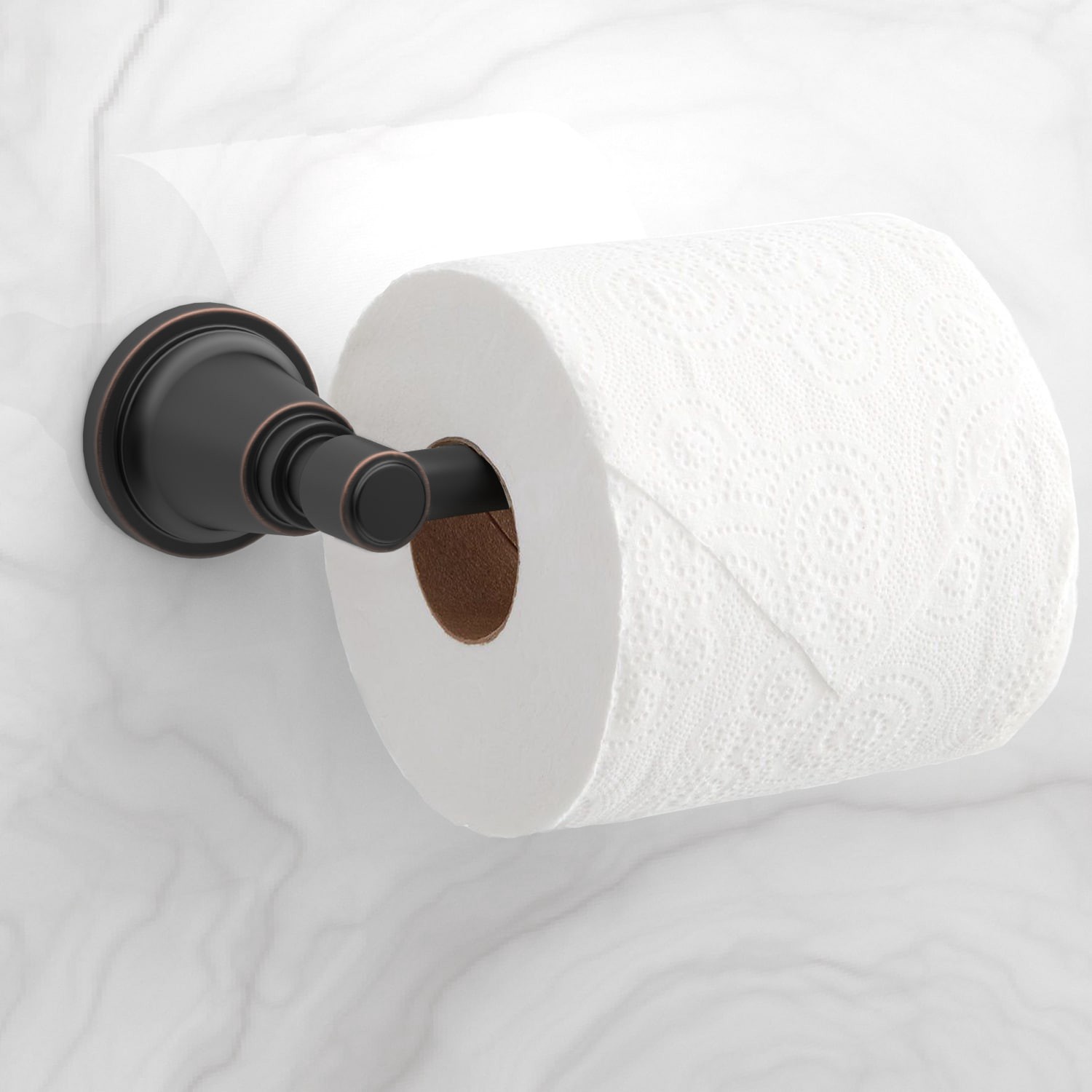 slide 3 of 5, allen + roth Townley Oil Rubbed Bronze Wall mount Single post Toilet Paper Holder 1 -Rolls, 1 ct