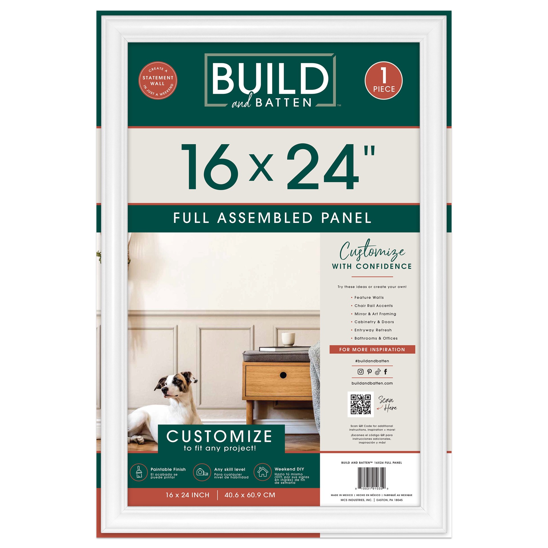 slide 2 of 6, BUILD and BATTEN Full Wall Panel 16-in x 24-in Finished Polystyrene Preassembled Picture Frame Moulding, 1 ct