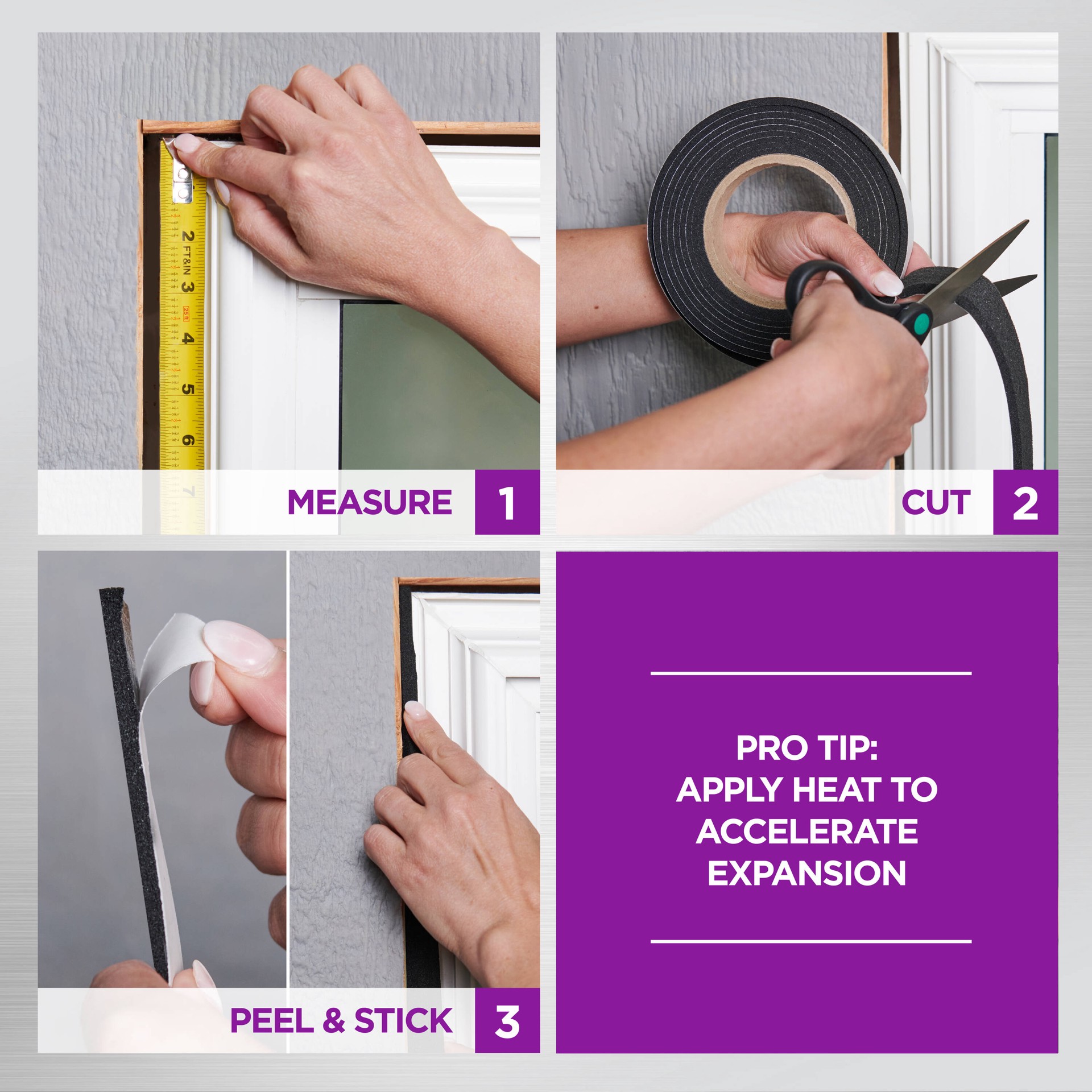 slide 6 of 6, M-D 8-ft x 1-1/2-in x 1-1/2-in Black Foam Window Weatherstrip, 1 ct