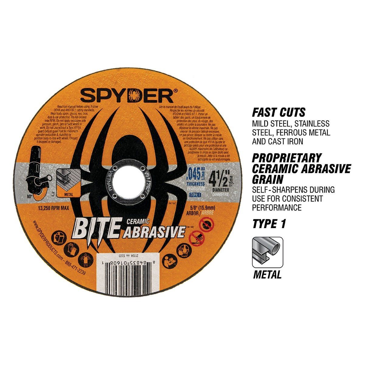 slide 3 of 6, Spyder Bite 4.5-in Ceramic Cut-off Wheel, 1 ct