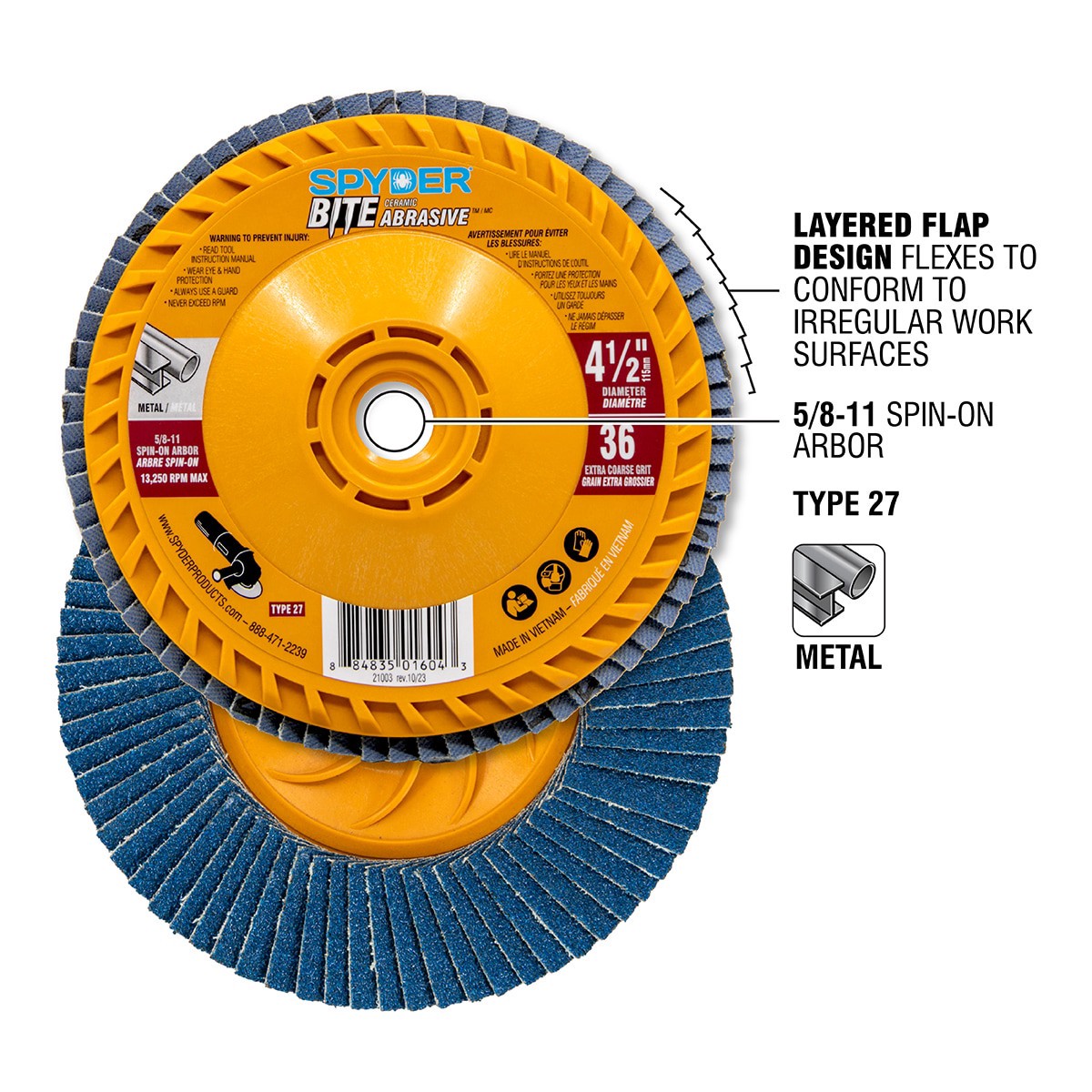 slide 3 of 6, Spyder Bite 4.5-in Ceramic 80-Grit Flap Disc, 1 ct