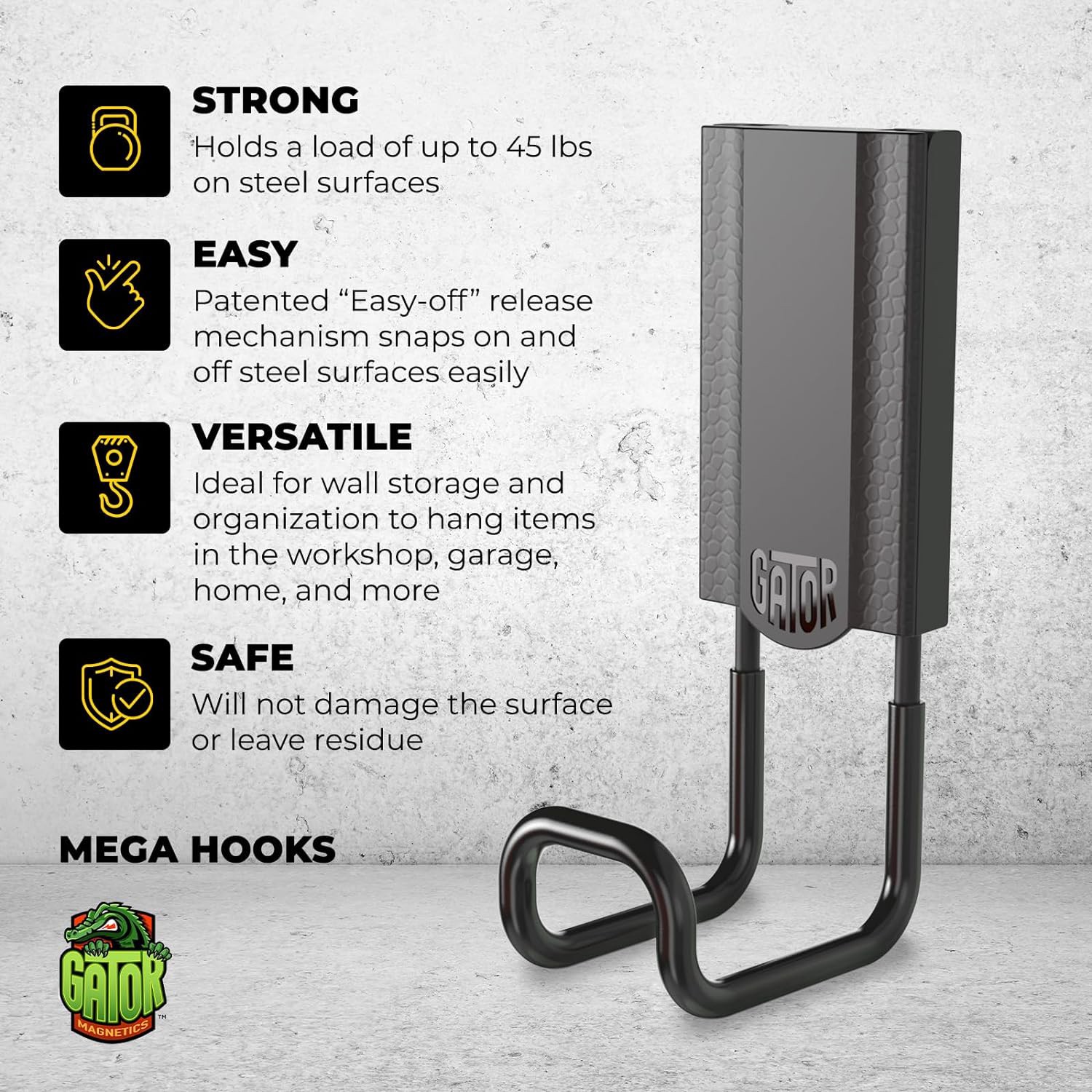 slide 4 of 6, Gator Magnetics Multipurpose hook 4.5-in Black Steel, 1 ct
