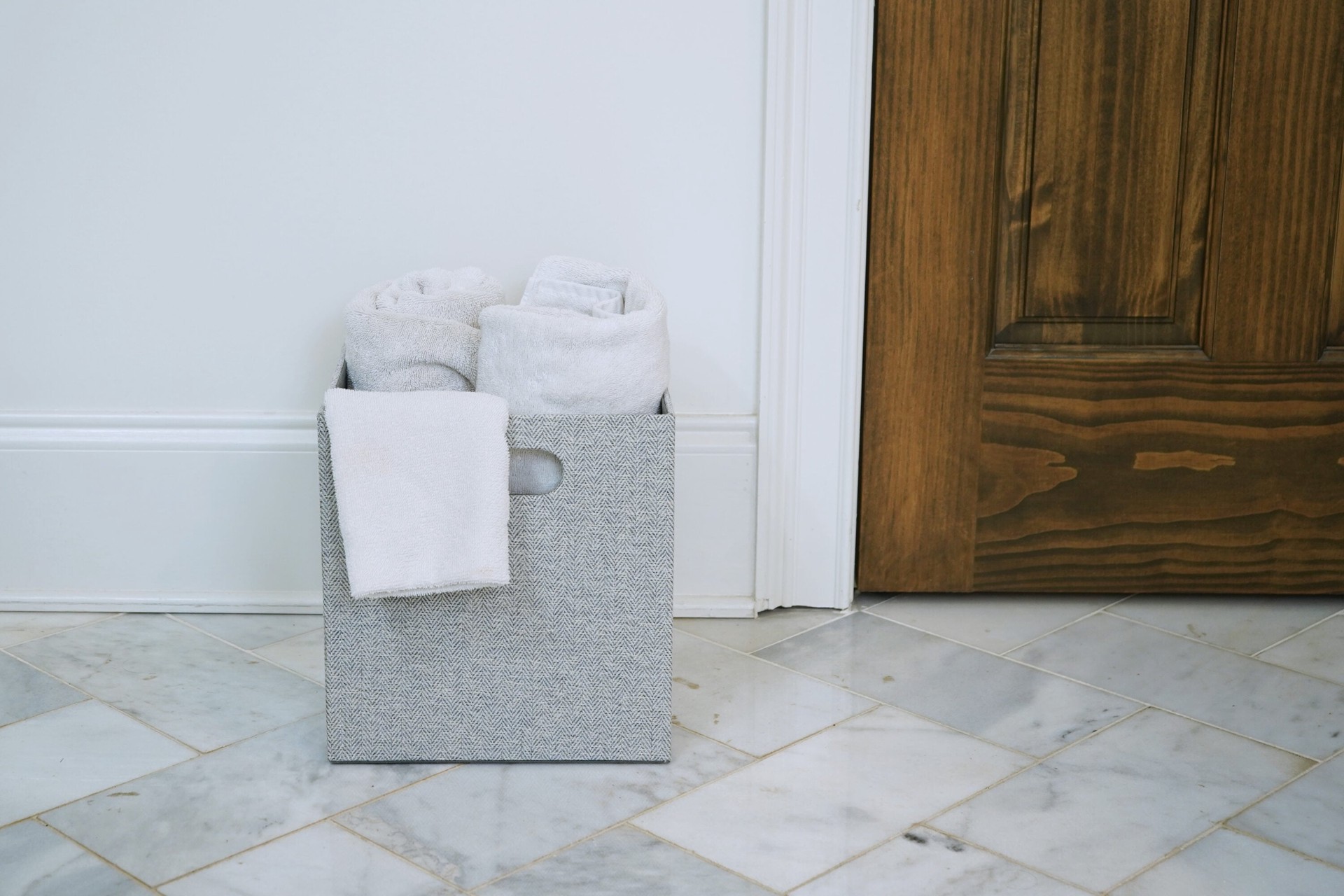 slide 5 of 6, allen + roth Small Gray Fabric Decorative Bin, 1 ct