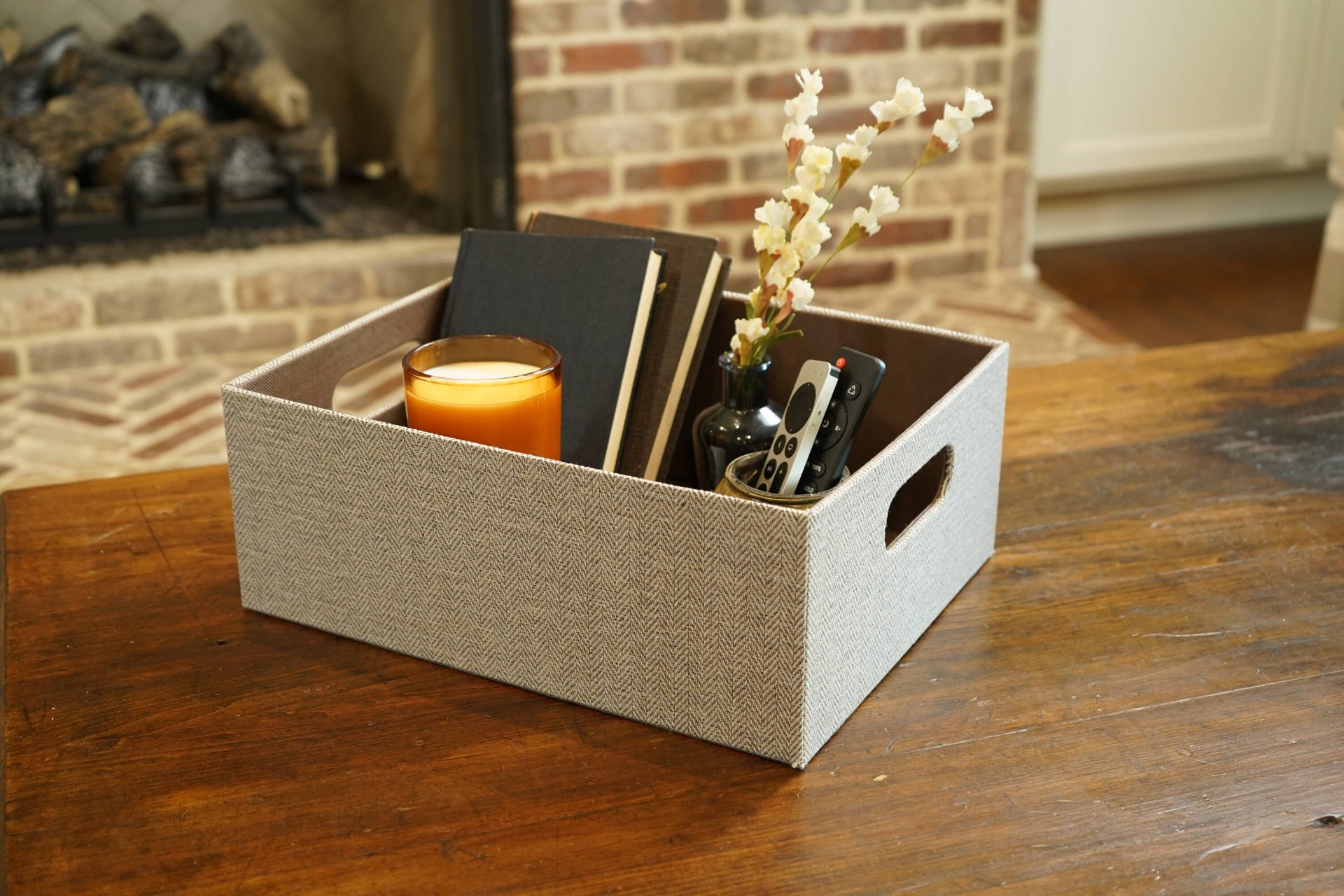 slide 3 of 6, allen + roth Medium Brown Fabric Decorative Bin, 1 ct