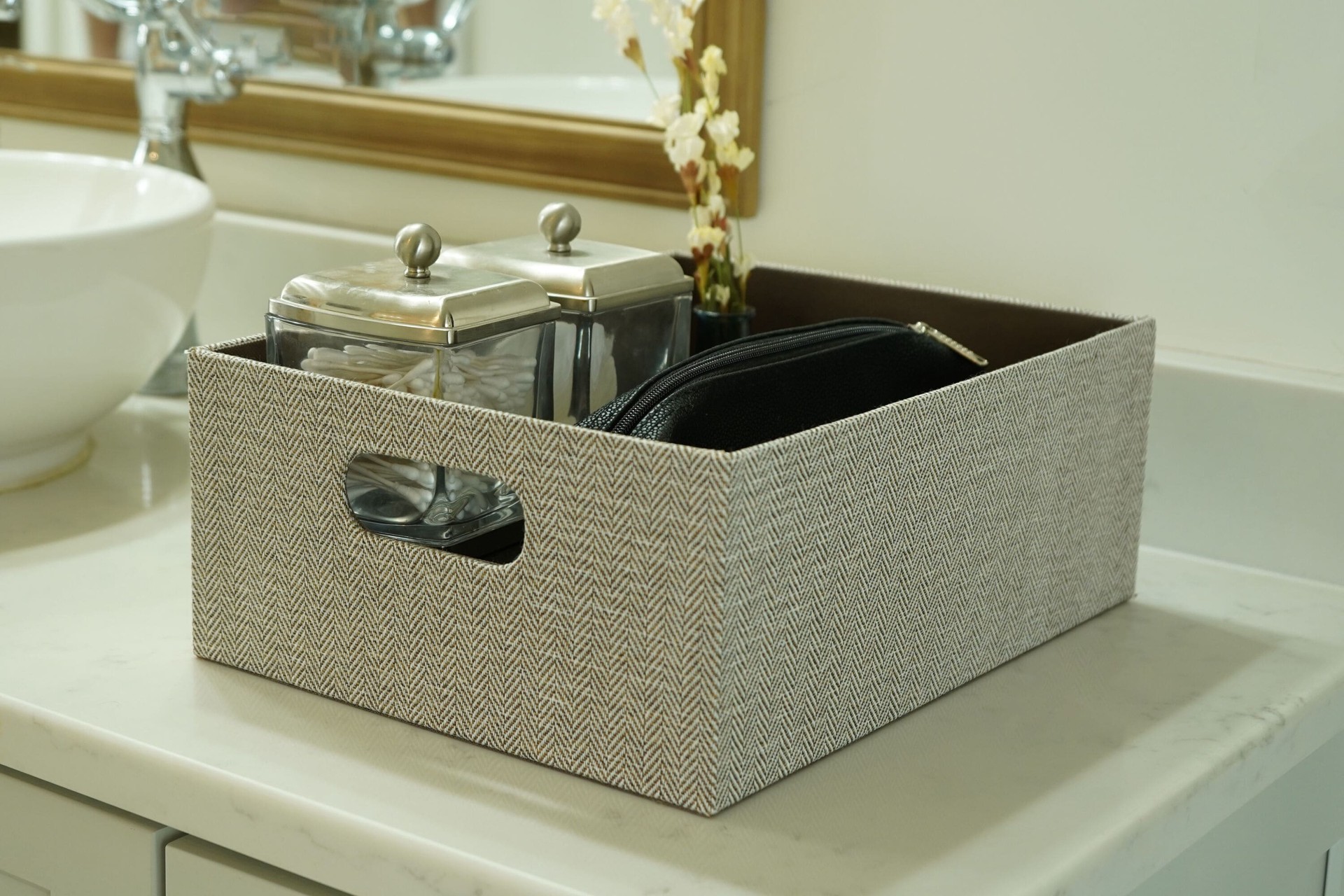 slide 5 of 6, allen + roth Medium Brown Fabric Decorative Bin, 1 ct