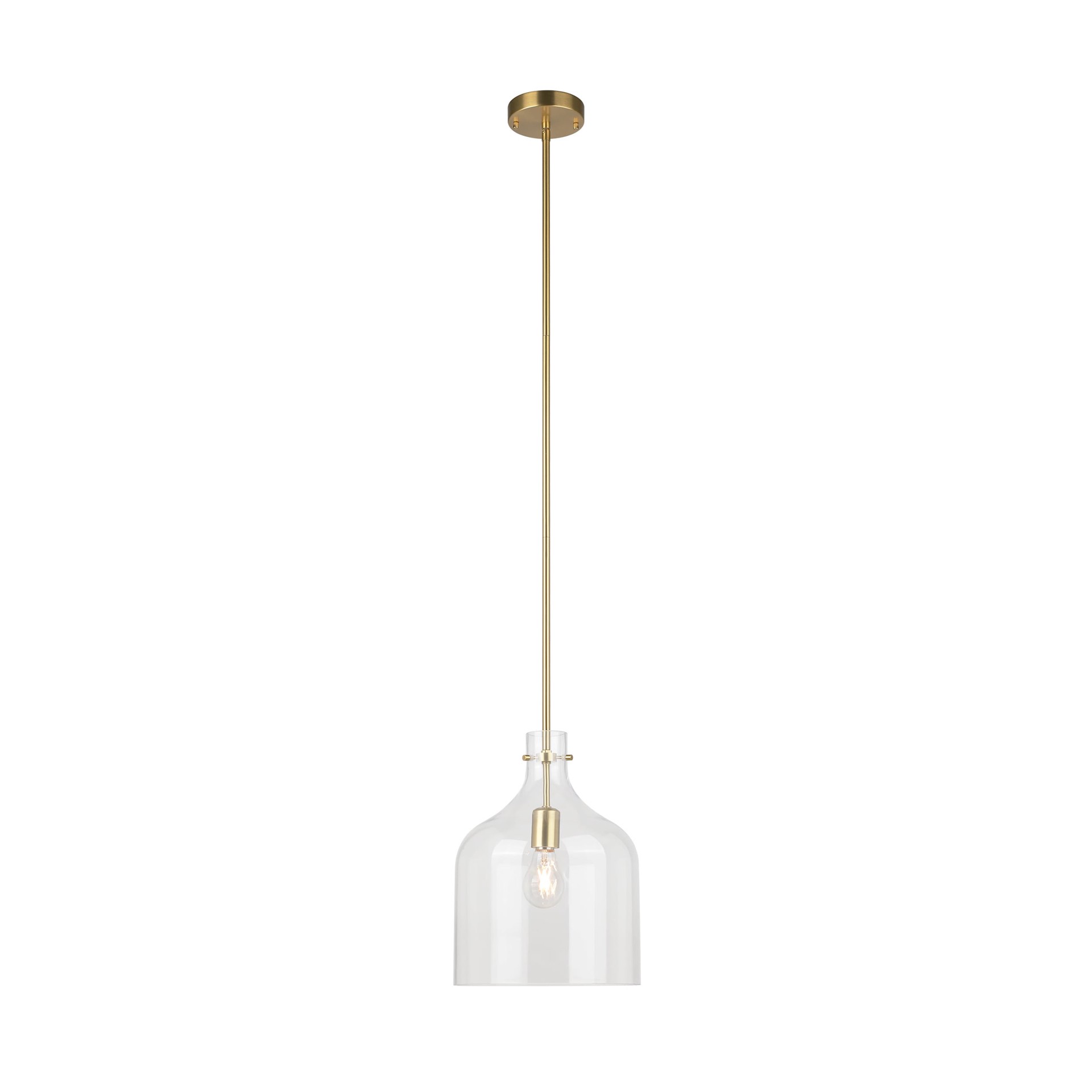 slide 2 of 6, allen + roth Kesteven 1 -Light Brushed gold Modern/contemporary Clear glass Jar Mini Hanging Pendant light, 1 ct