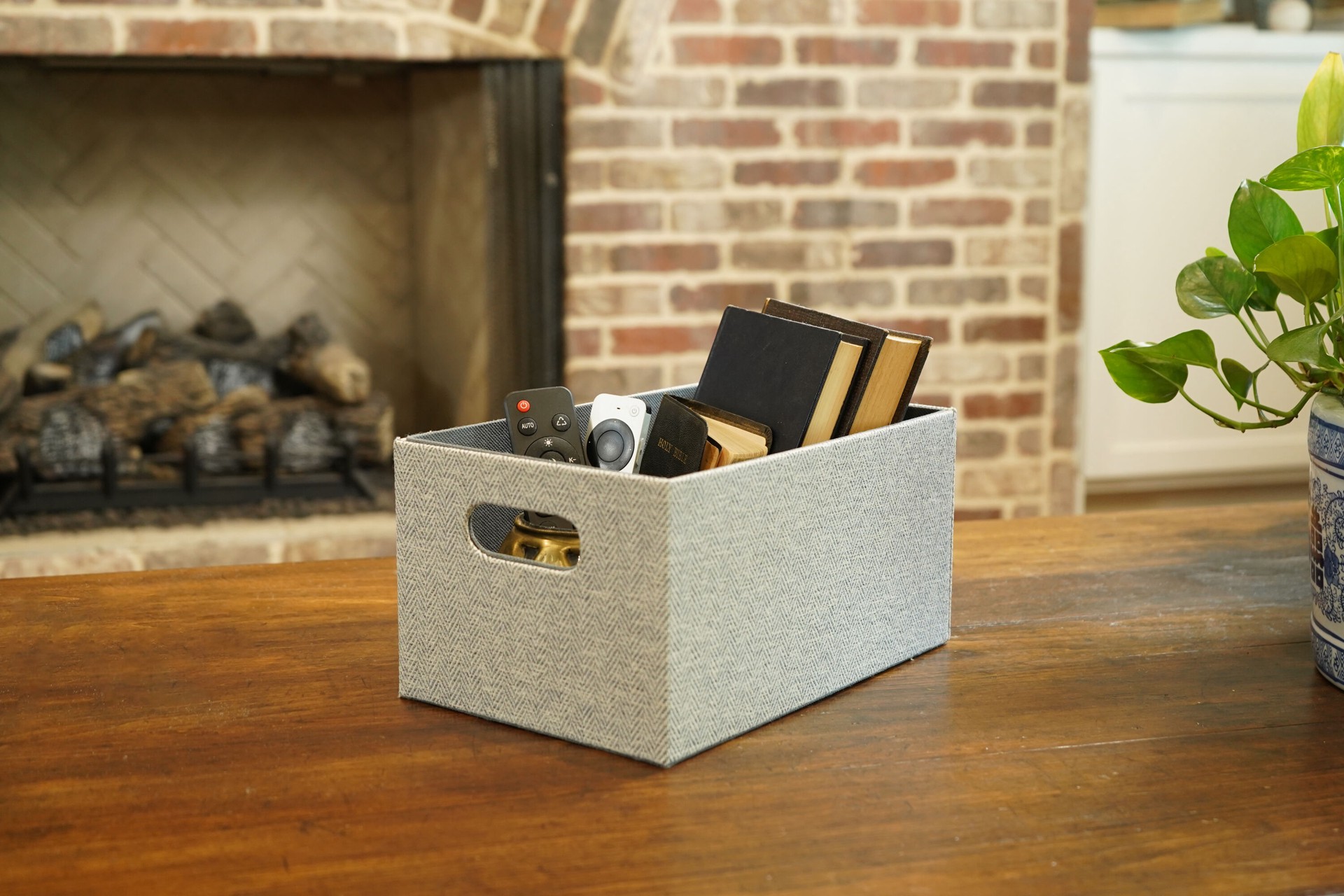 slide 3 of 6, allen + roth ( 7-in W x 5.5-in H x 10.75-in D ) Gray Fabric Bin, 1 ct